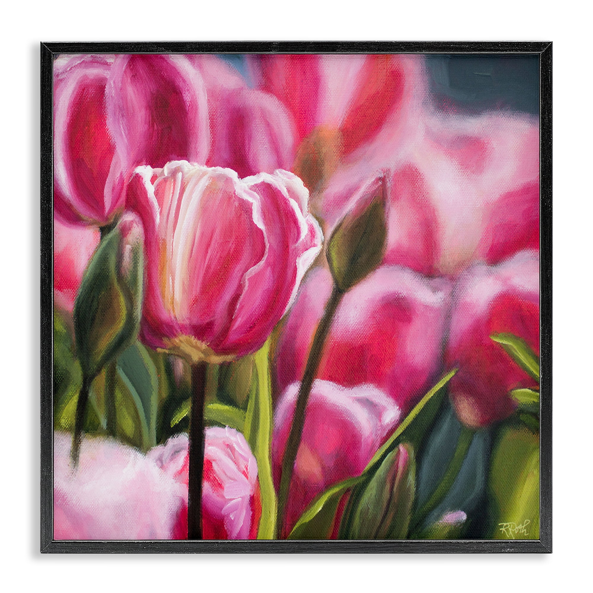 Stupell Industries Pink Tulips Garden Plants & Flowers Painting Black Framed Art Print Wall Art, 17 x 17