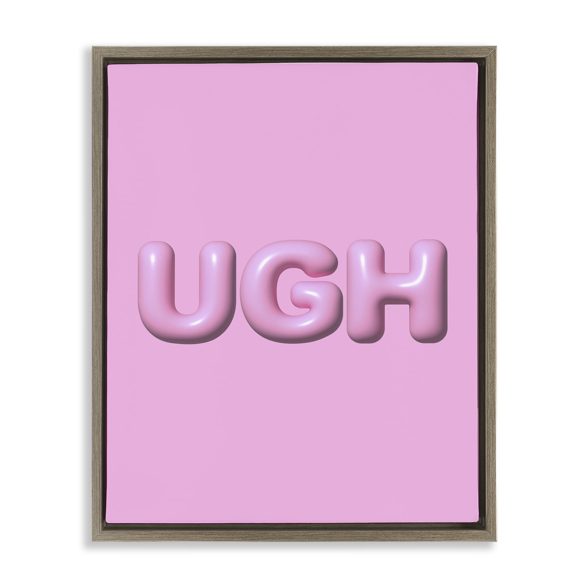 Stupell Industries Pink Ugh Balloon Letters Text & Numbers Painting Brown Floater Framed Canvas Art Print Wall Art, 17 x 21