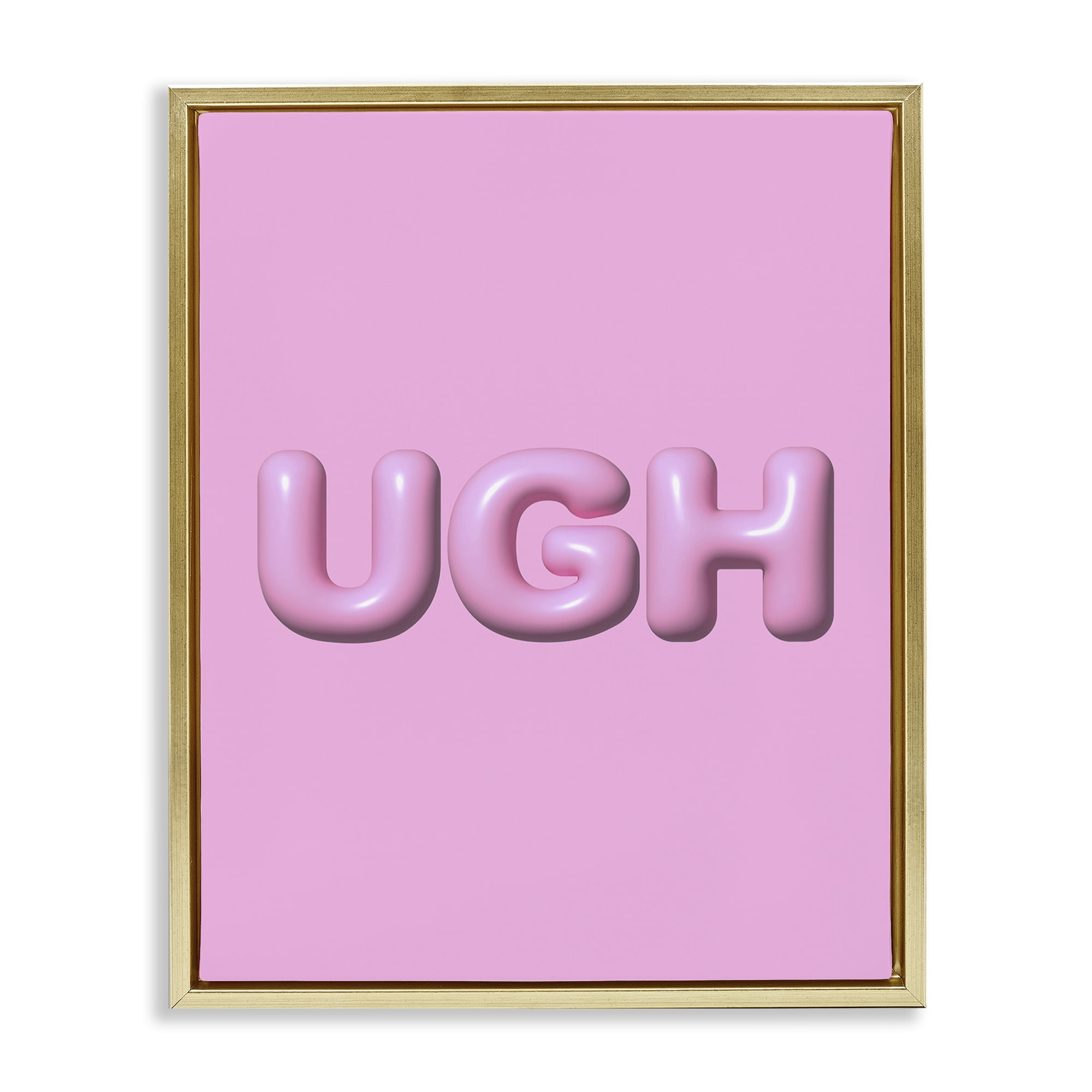 Stupell Industries Pink Ugh Balloon Letters Text & Numbers Painting Gold Floater Framed Canvas Art Print Wall Art, 17 x 21