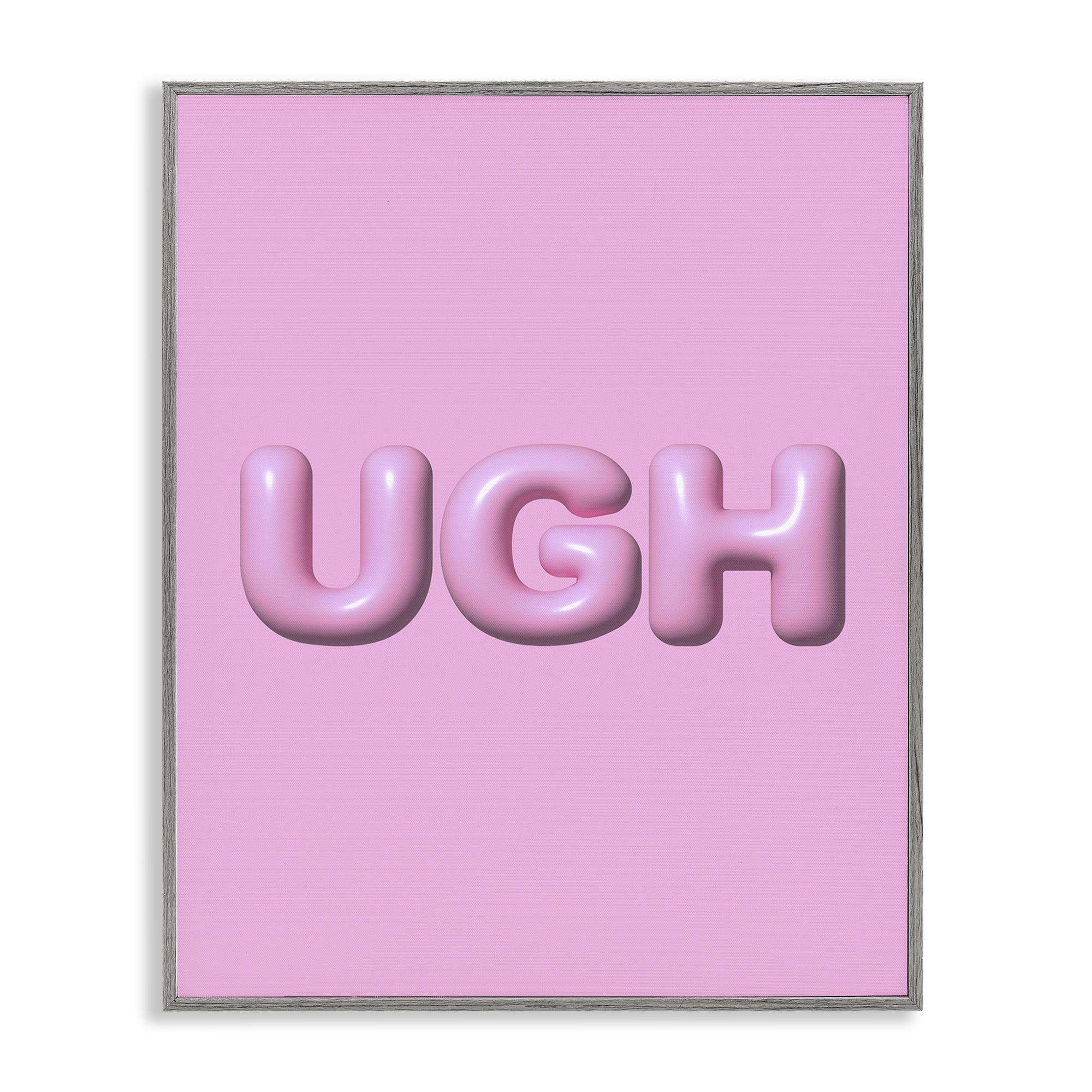 Stupell Industries Pink Ugh Balloon Letters Text & Numbers Painting Gray Framed Art Print Wall Art, 11 x 14