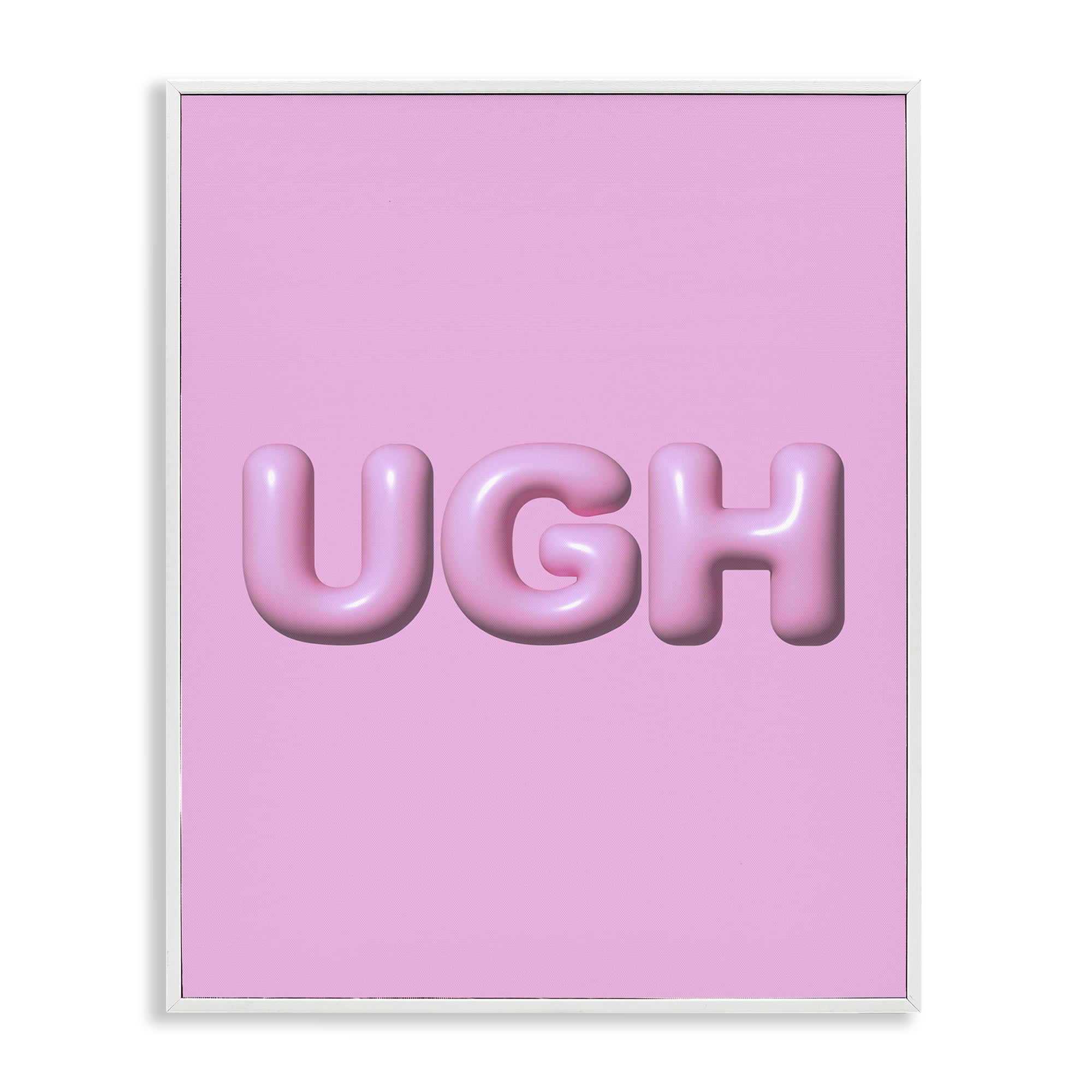 Stupell Industries Pink Ugh Balloon Letters Text & Numbers Painting White Framed Art Print Wall Art, 11 x 14