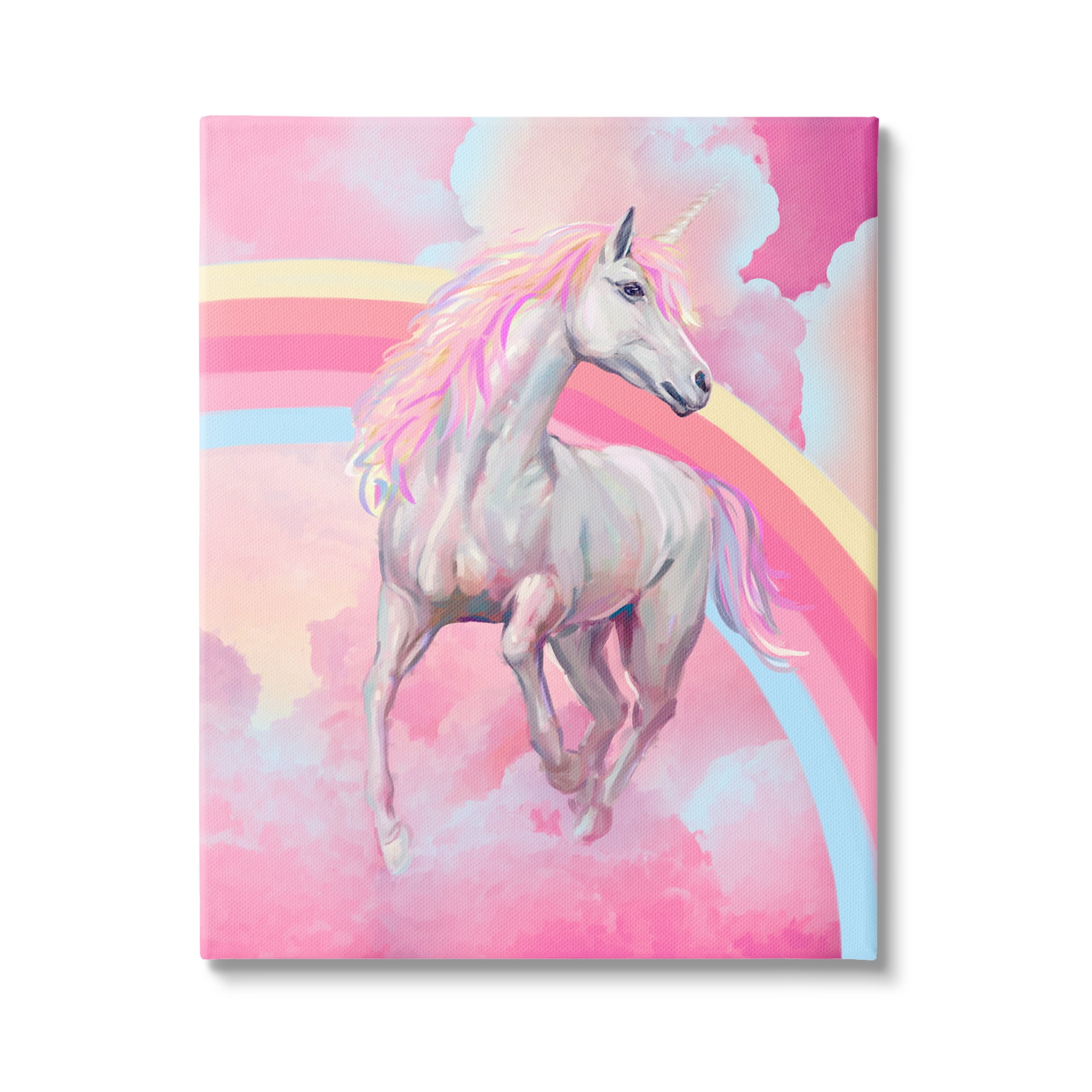 Stupell Industries Pink Unicorn & Clouds Fairy Tales & Fantasy Painting Gallery Wrapped Canvas Art Print Wall Art, 16 x 20