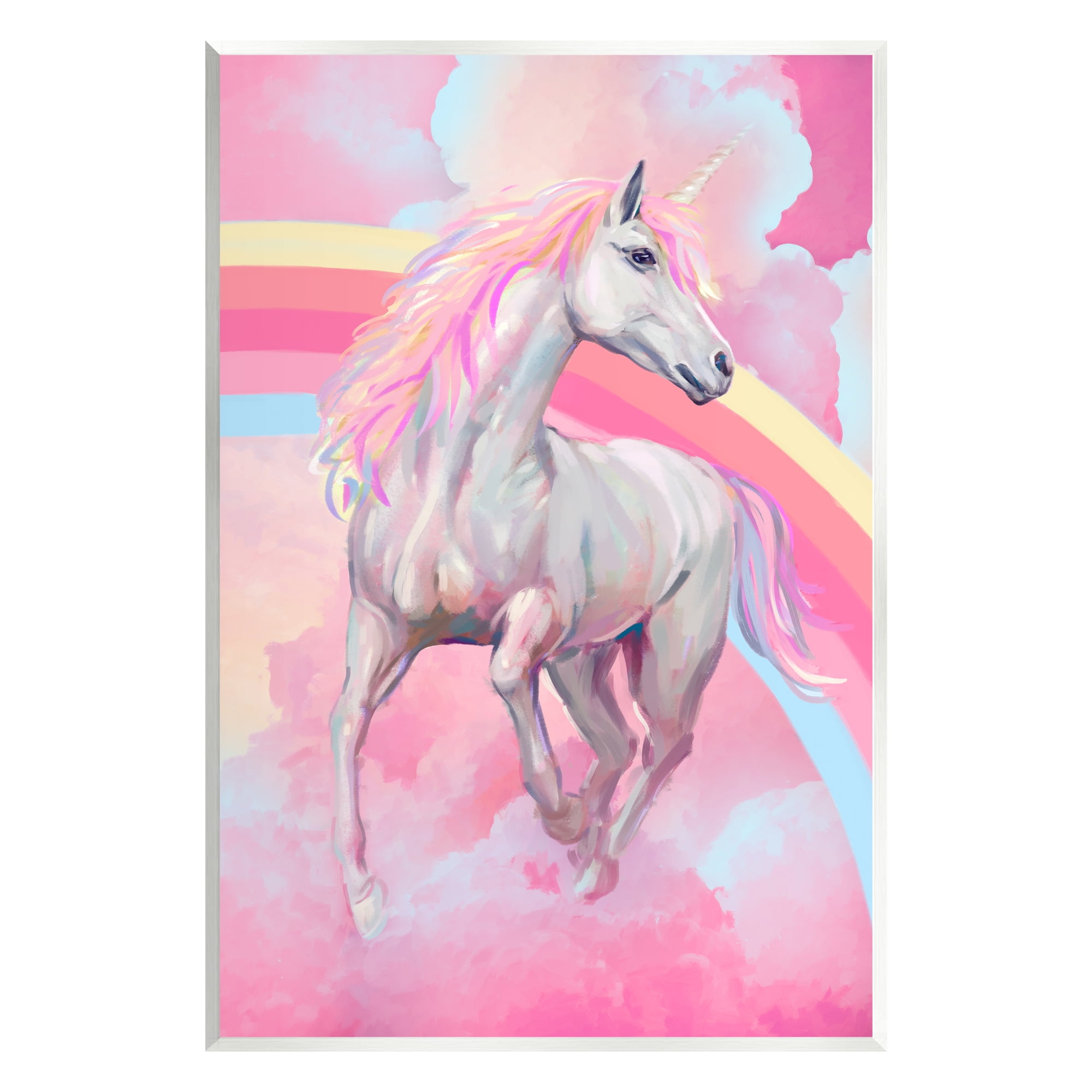 Stupell Industries Pink Unicorn & Clouds Fairy Tales & Fantasy Painting Unframed Art Print Wall Art, 13 x 19