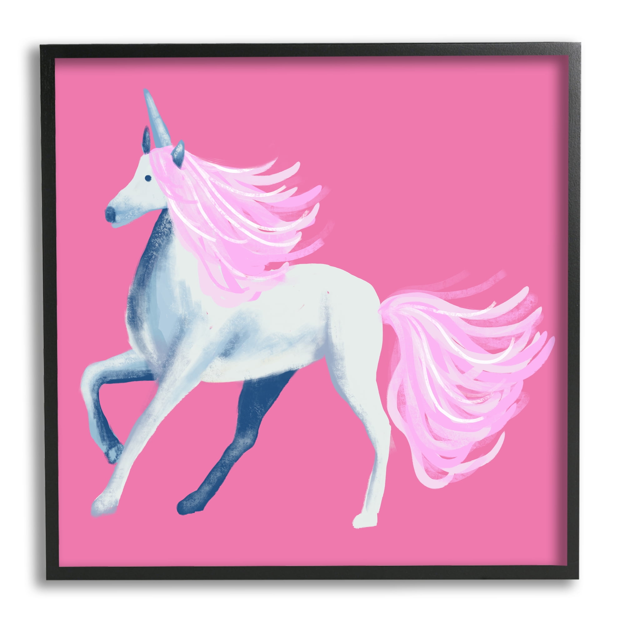 Stupell Industries Pink Unicorn Illustration Fairy Tales & Fantasy Painting Black Framed Art Print Wall Art, 17 x 17
