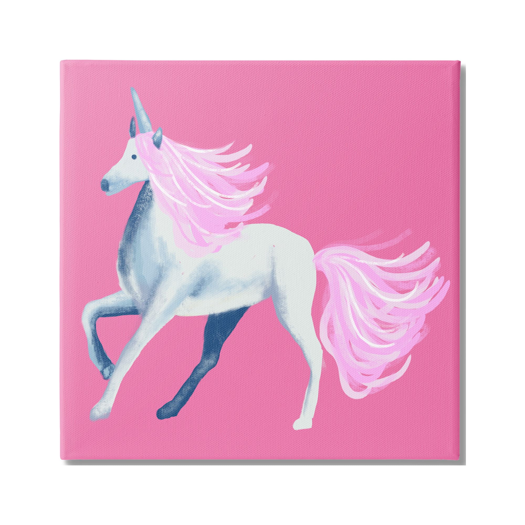 Stupell Industries Pink Unicorn Illustration Fairy Tales & Fantasy Painting Gallery Wrapped Canvas Print Wall Art, 17 x 17