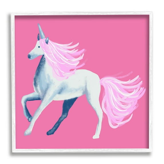 Stupell Industries Pink Unicorn Illustration Fairy Tales & Fantasy Painting White Framed Art Print Wall Art, 24 x 24