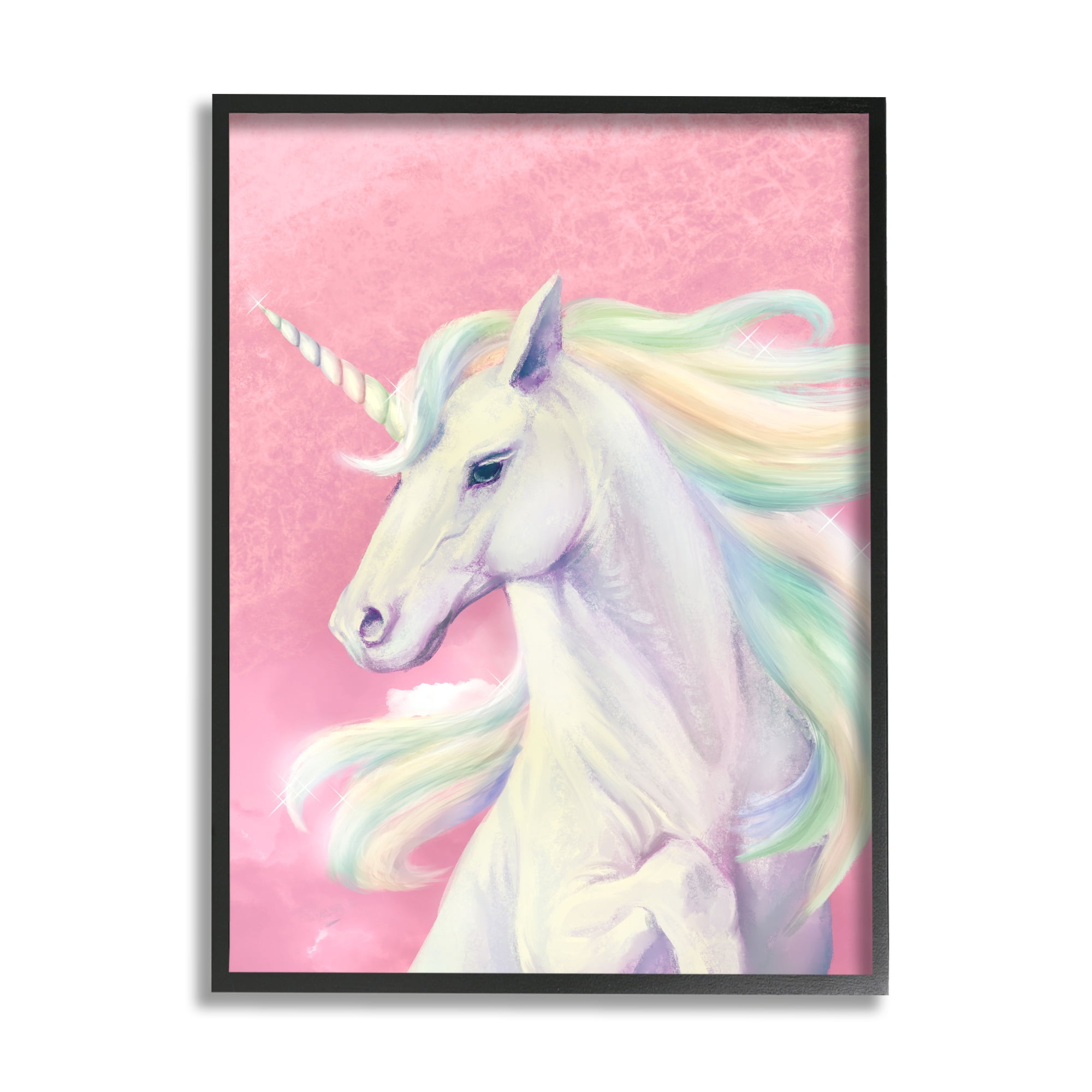 Stupell Industries Pink Unicorn Portrait Playful Rainbow Hair Black Framed by Ziwei Li