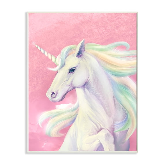 Stupell Industries Pink Unicorn Portrait Playful Rainbow Hair Wall Plaque by Ziwei Li