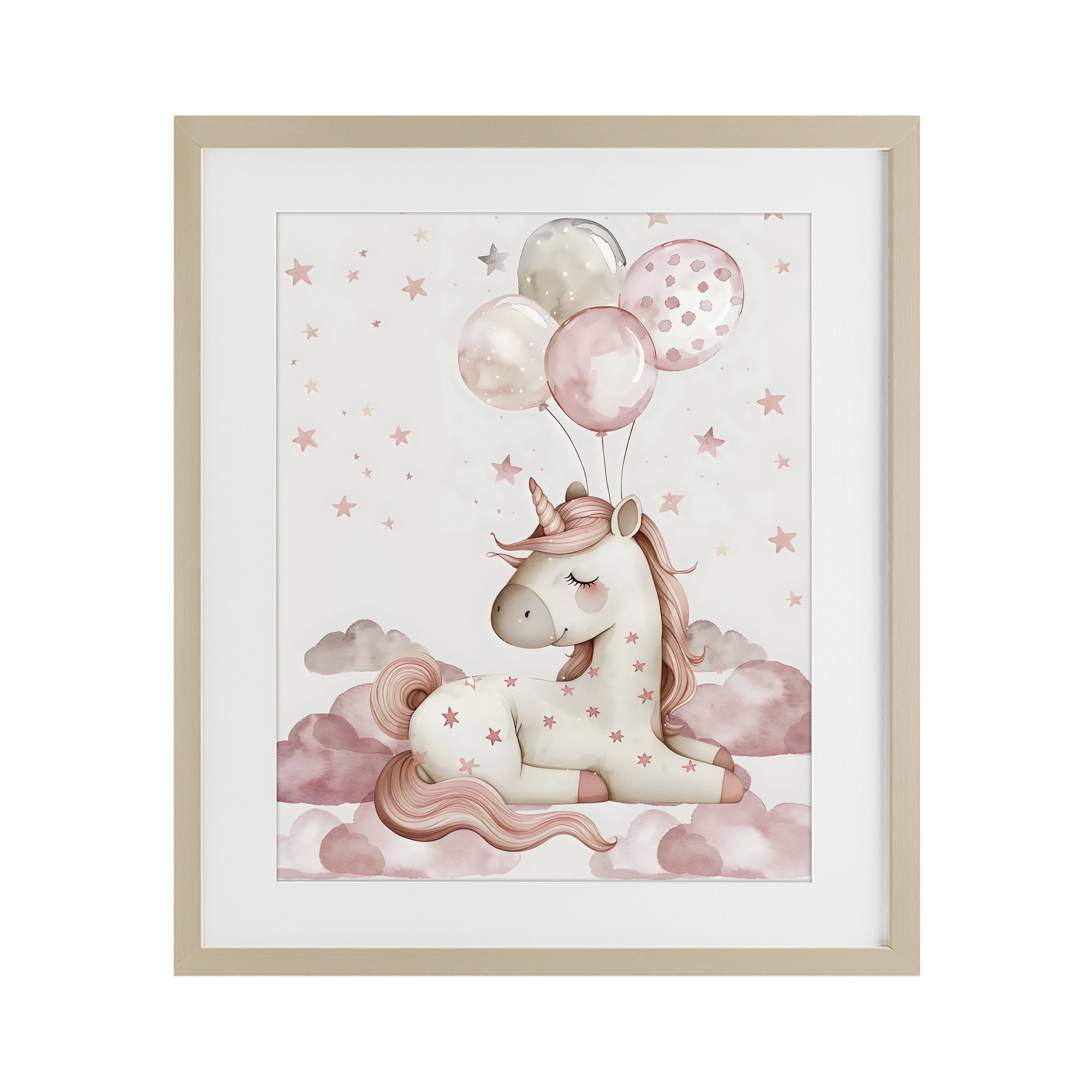 Stupell Industries Pink Unicorn with Balloons Birch Framed Print Under Glass, design by LSR Design Studio