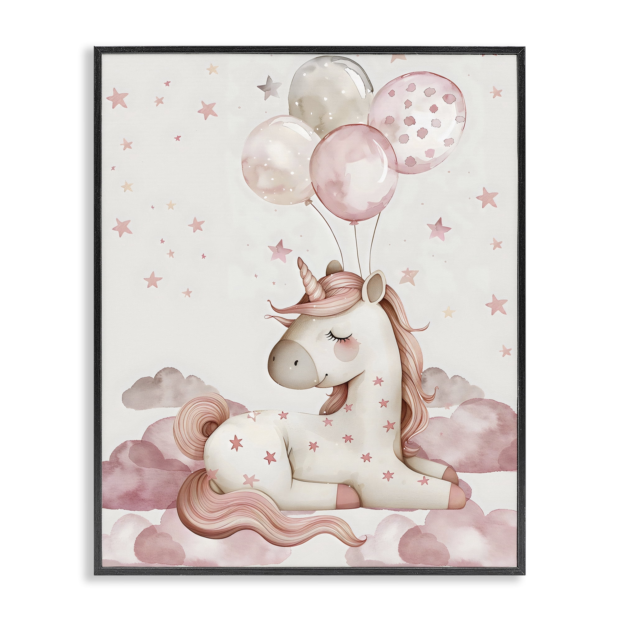 Stupell Industries Pink Unicorn with Balloons Black Framed Giclee Art, design by LSR Design Studio