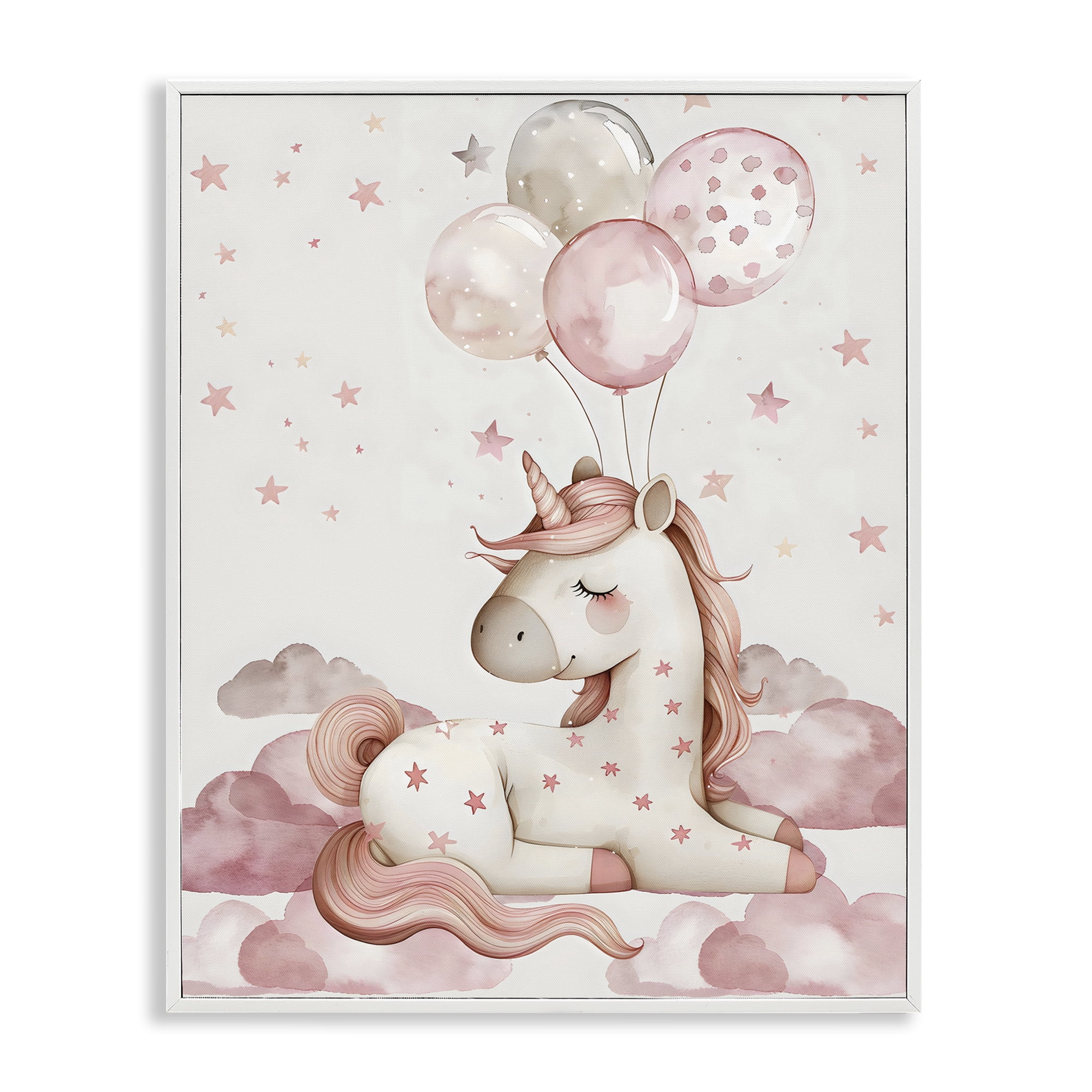 Stupell Industries Pink Unicorn with Balloons White Framed Giclee Art, design by LSR Design Studio