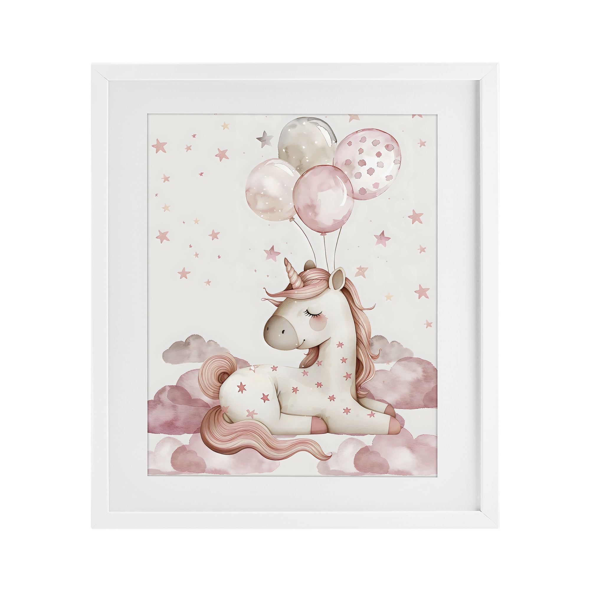 Stupell Industries Pink Unicorn with Balloons White Framed Print Under Glass, design by LSR Design Studio