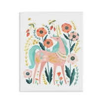 Stupell Industries Pink Unicorn with Florals Fantasy & Sci-Fi Painting Unframed Art Print Wall Art, 11 x 14