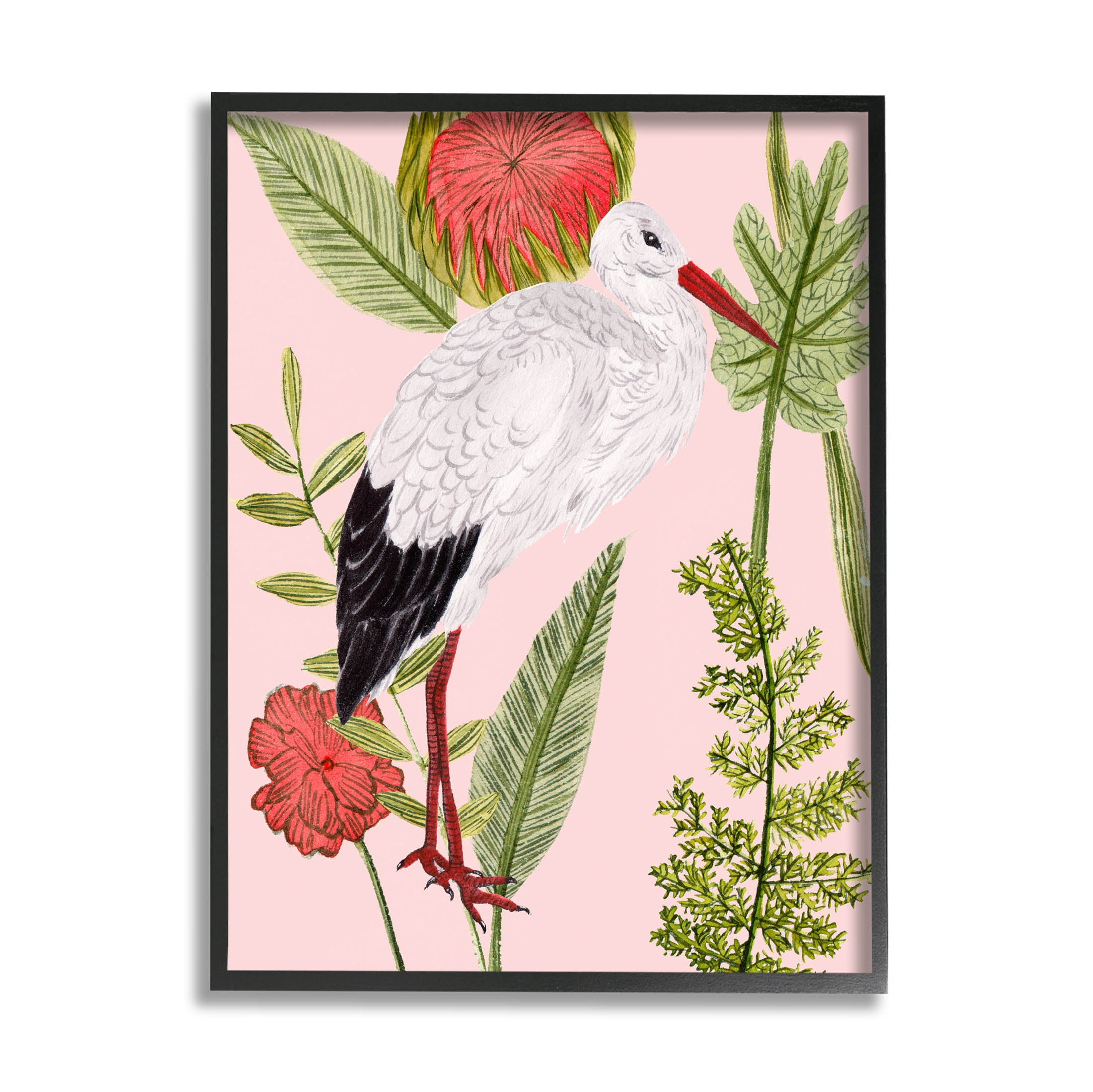 Stupell Industries Pink Varied Botanical Bird Graphic Art Black Framed Art Print Wall Art, Design by Melissa Wang