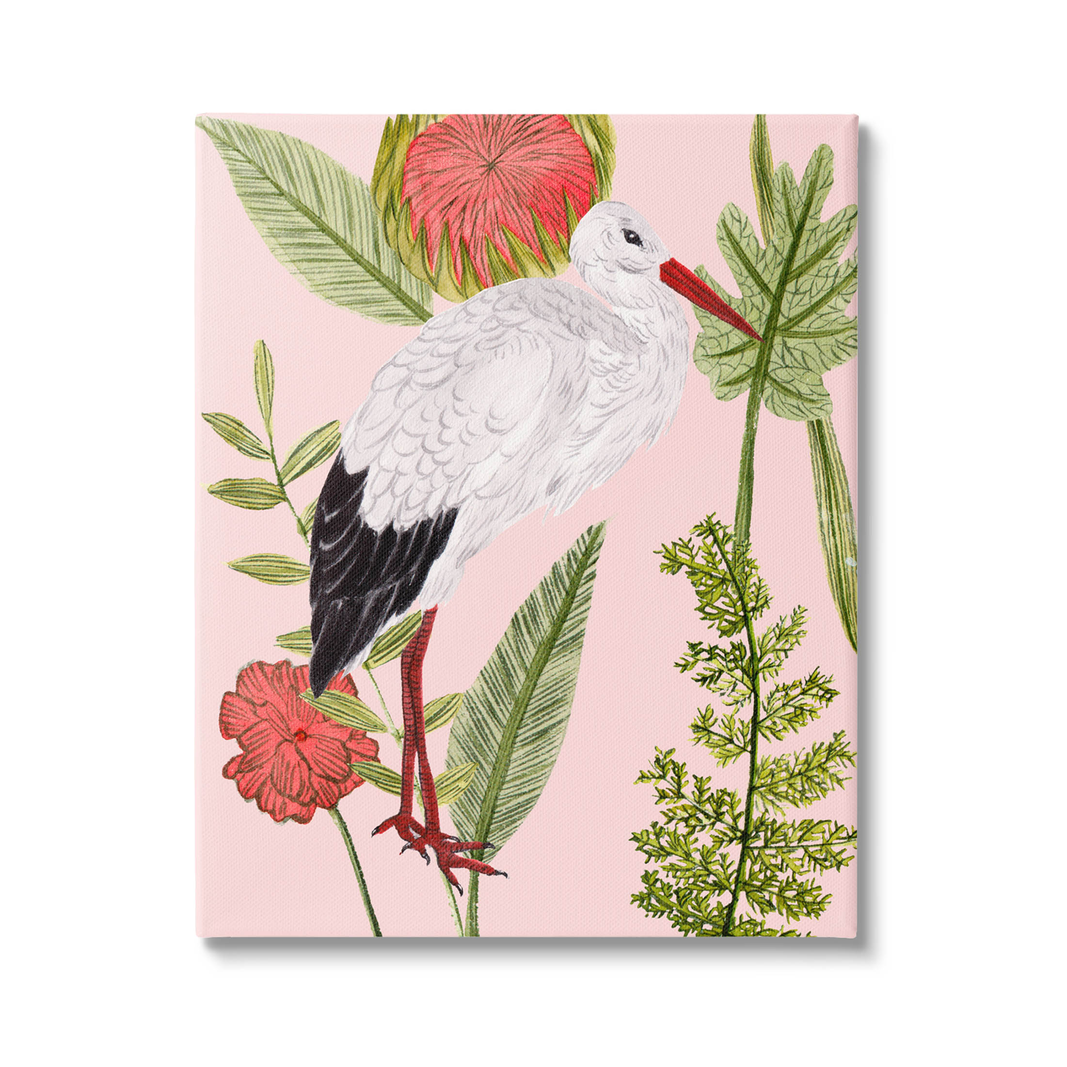 Stupell Industries Pink Varied Botanical Bird Graphic Art Gallery Wrapped Canvas Print Wall Art, Design by Melissa Wang
