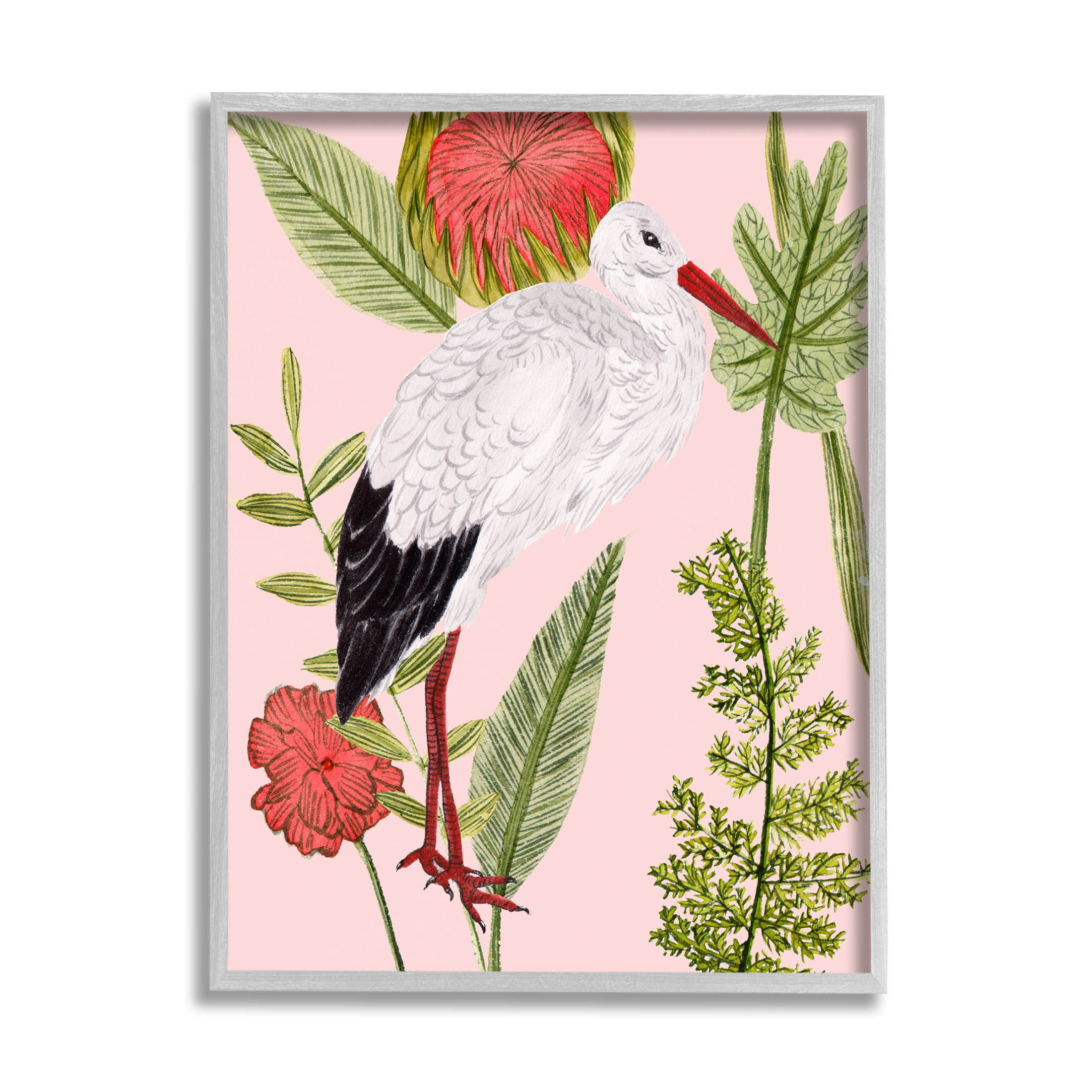 Stupell Industries Pink Varied Botanical Bird Graphic Art Gray Framed Art Print Wall Art, Design by Melissa Wang
