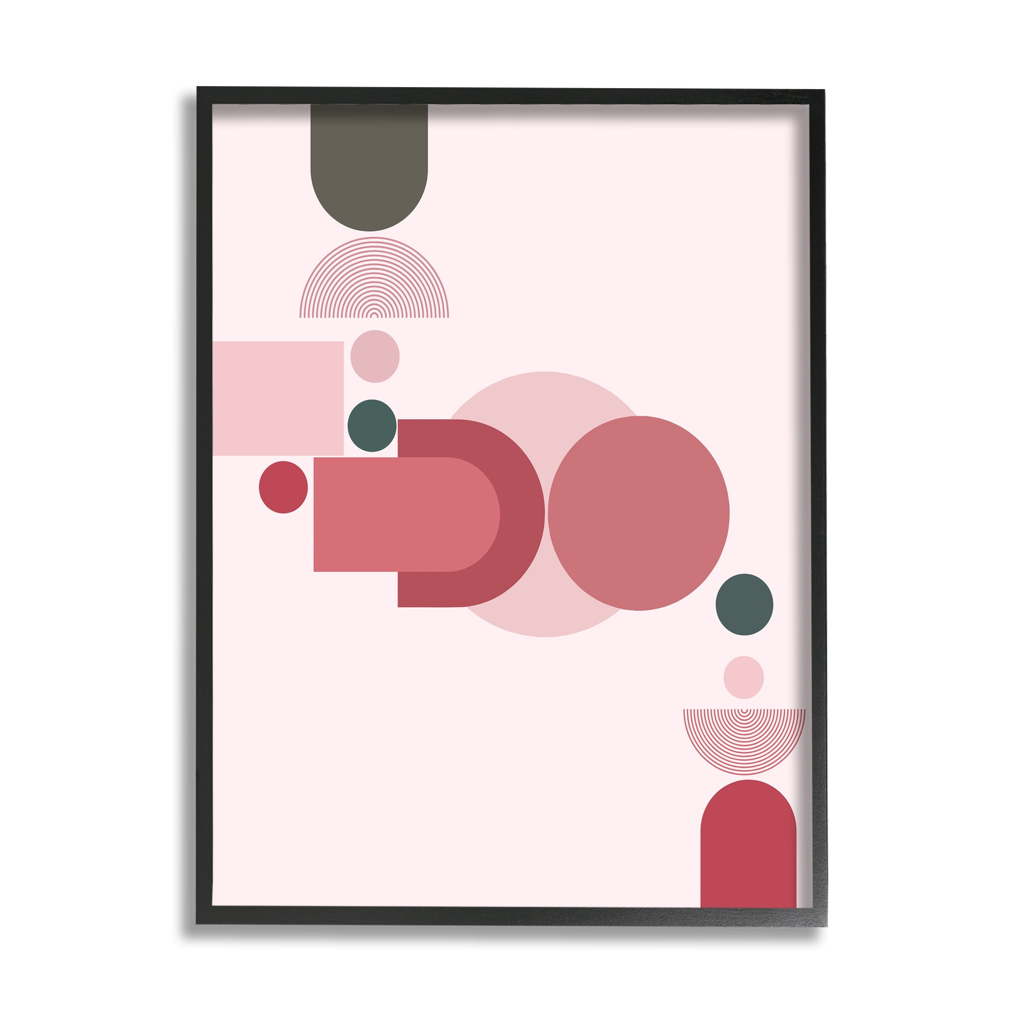 Stupell Industries Pink Varied Geometric Shapes Abstract Painting Black Framed Art Print Wall Art, 24 x 30