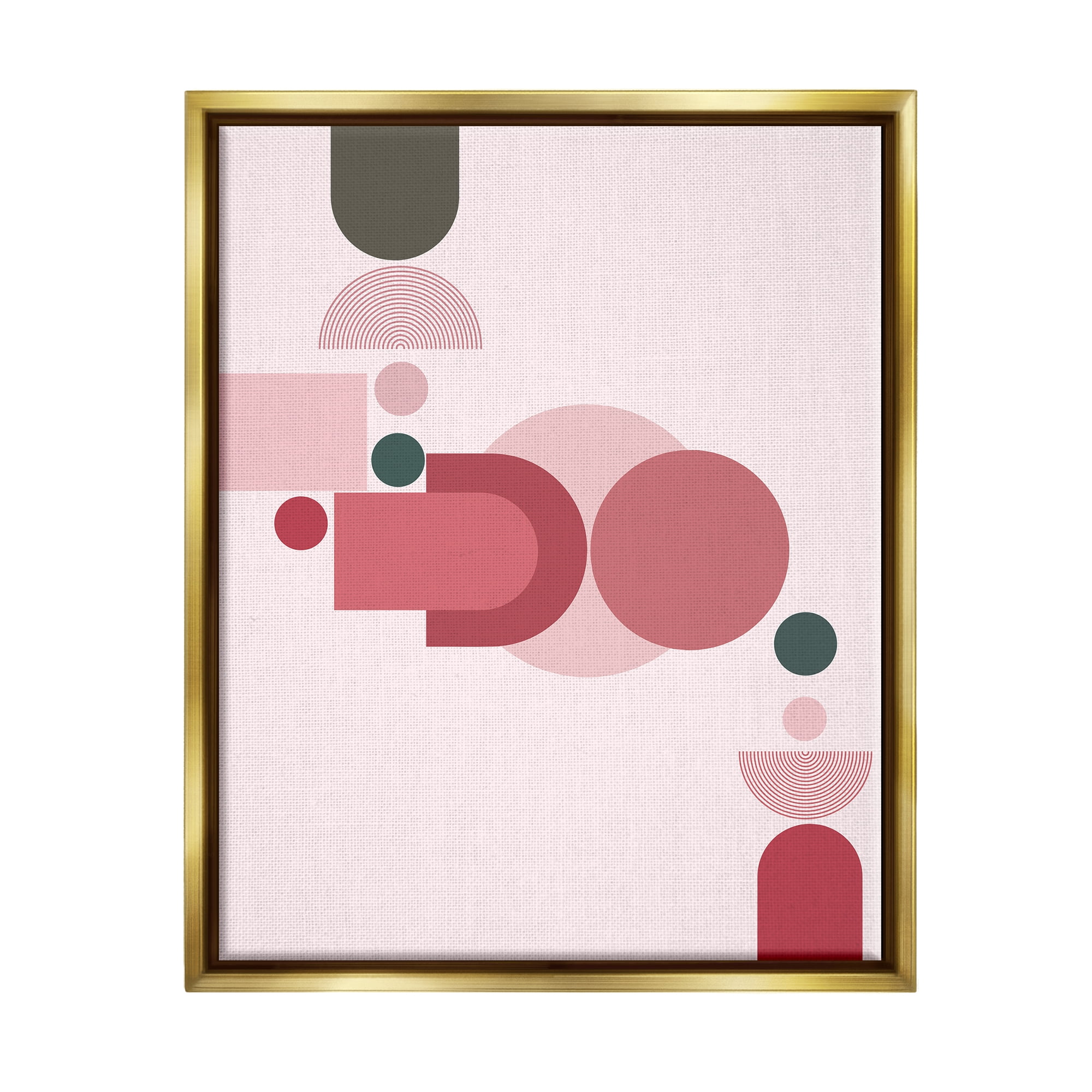 Stupell Industries Pink Varied Geometric Shapes Abstract Painting Gold Floater Framed Art Print Wall Art, 17 x 21