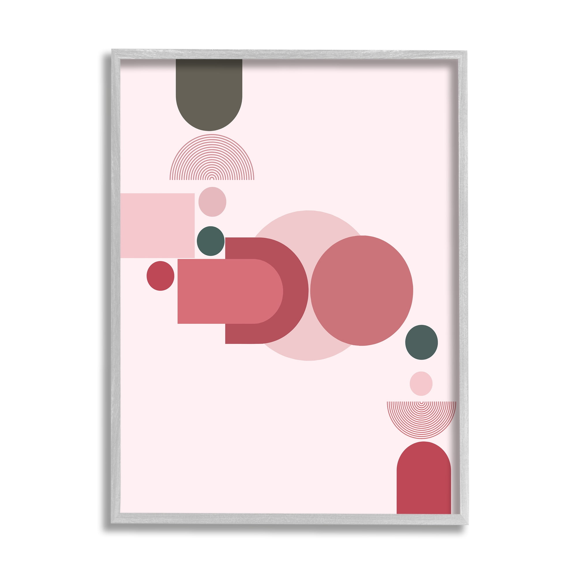 Stupell Industries Pink Varied Geometric Shapes Abstract Painting Gray Framed Art Print Wall Art, 11 x 14