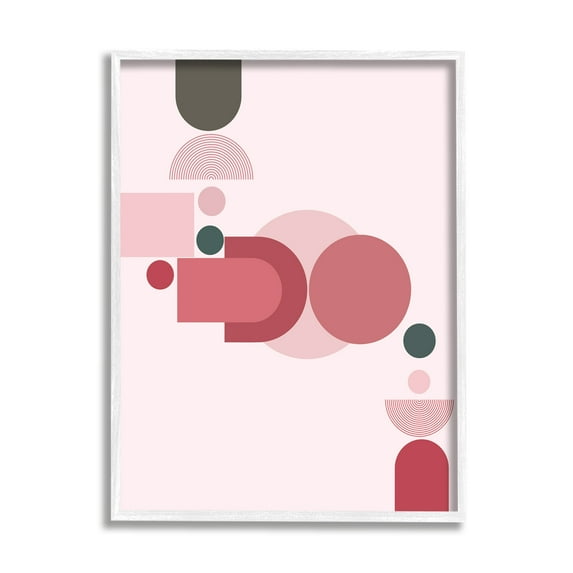 Stupell Industries Pink Varied Geometric Shapes Abstract Painting White Framed Art Print Wall Art, 11 x 14