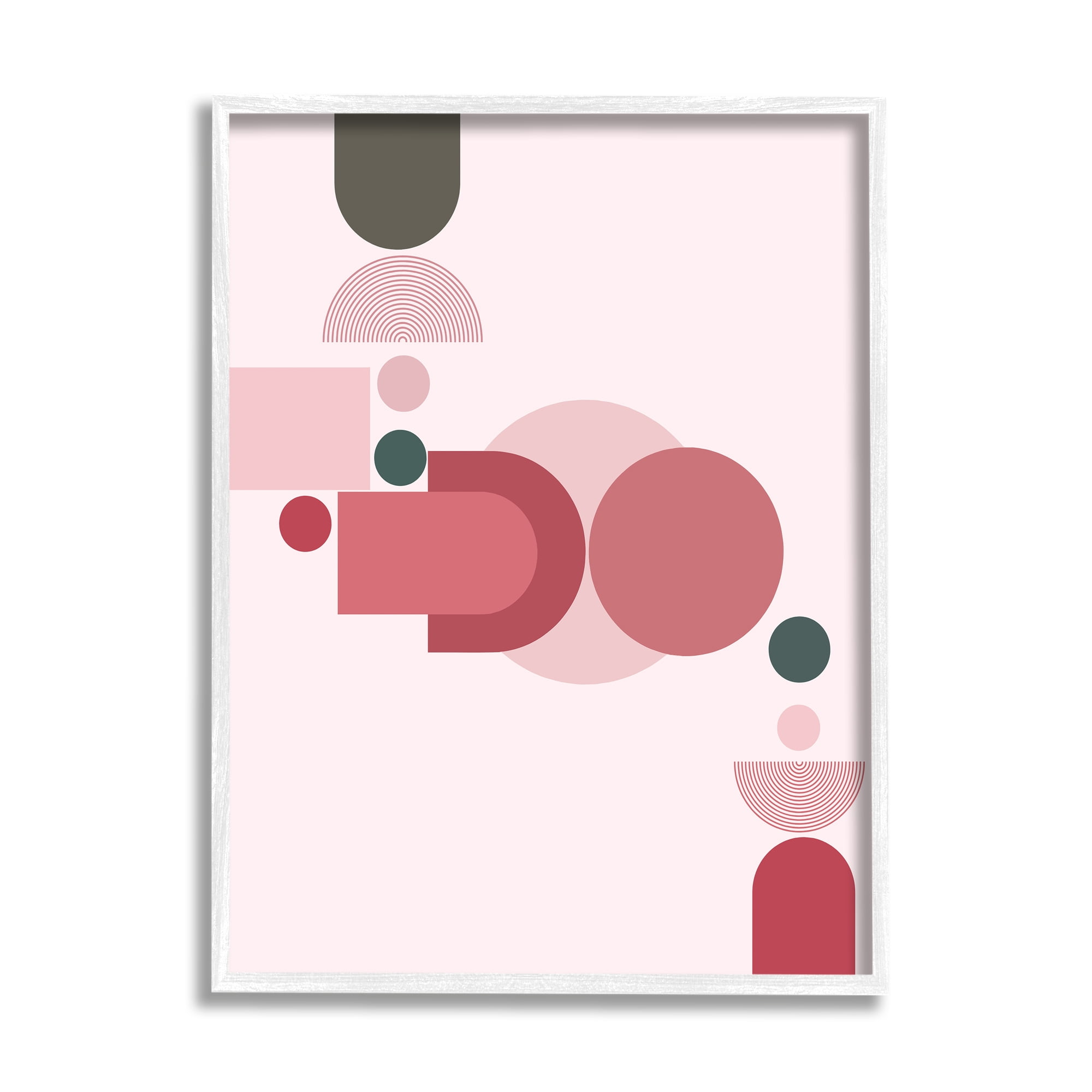 Stupell Industries Pink Varied Geometric Shapes Abstract Painting White Framed Art Print Wall Art, 16 x 20