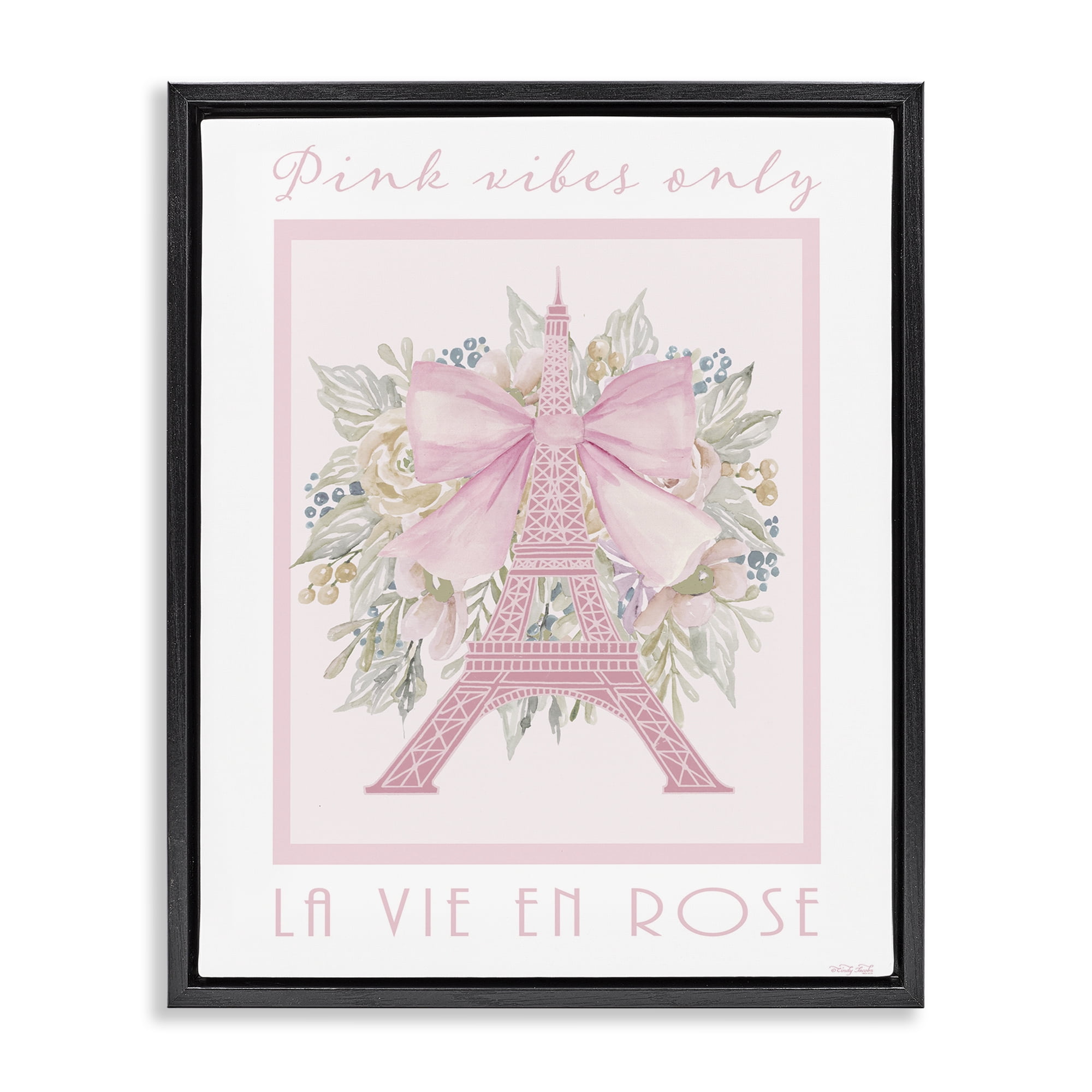 Stupell Industries Pink Vibes Only Paris Black Framed Floater Canvas Wall Art, design by Cindy Jacobs