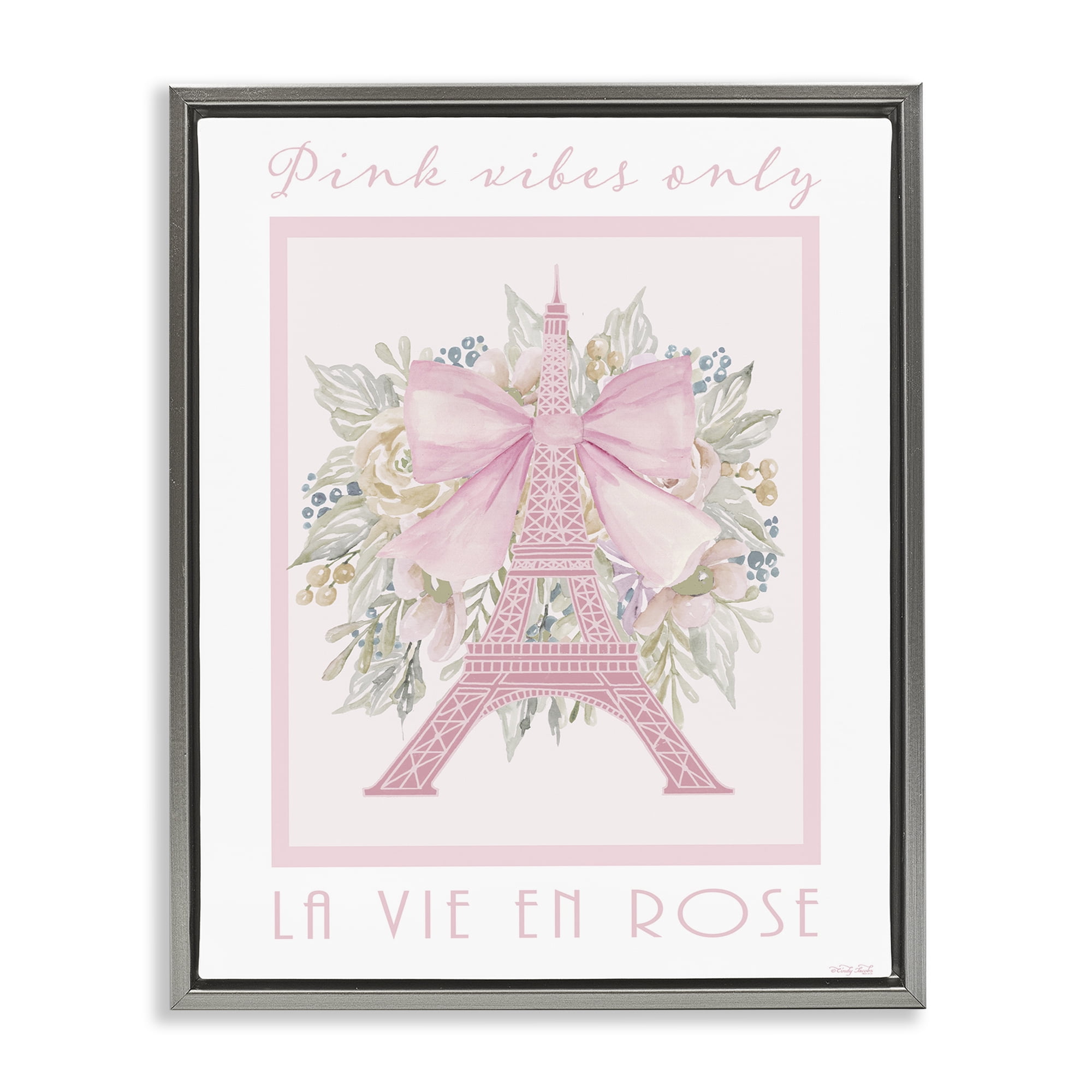 Stupell Industries Pink Vibes Only Paris Gray Framed Floater Canvas Wall Art, design by Cindy Jacobs