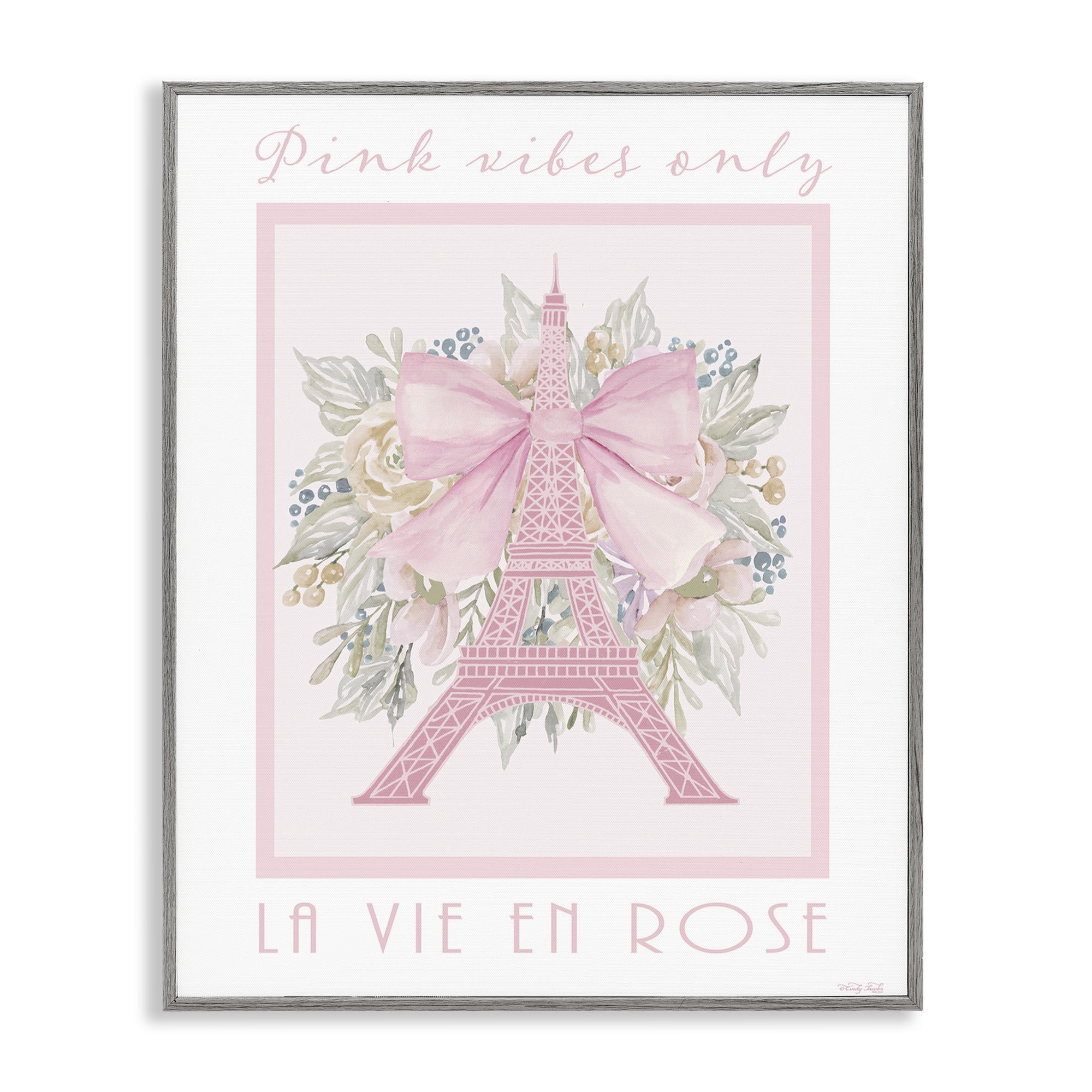 Stupell Industries Pink Vibes Only Paris Gray Framed Giclee Art, design by Cindy Jacobs