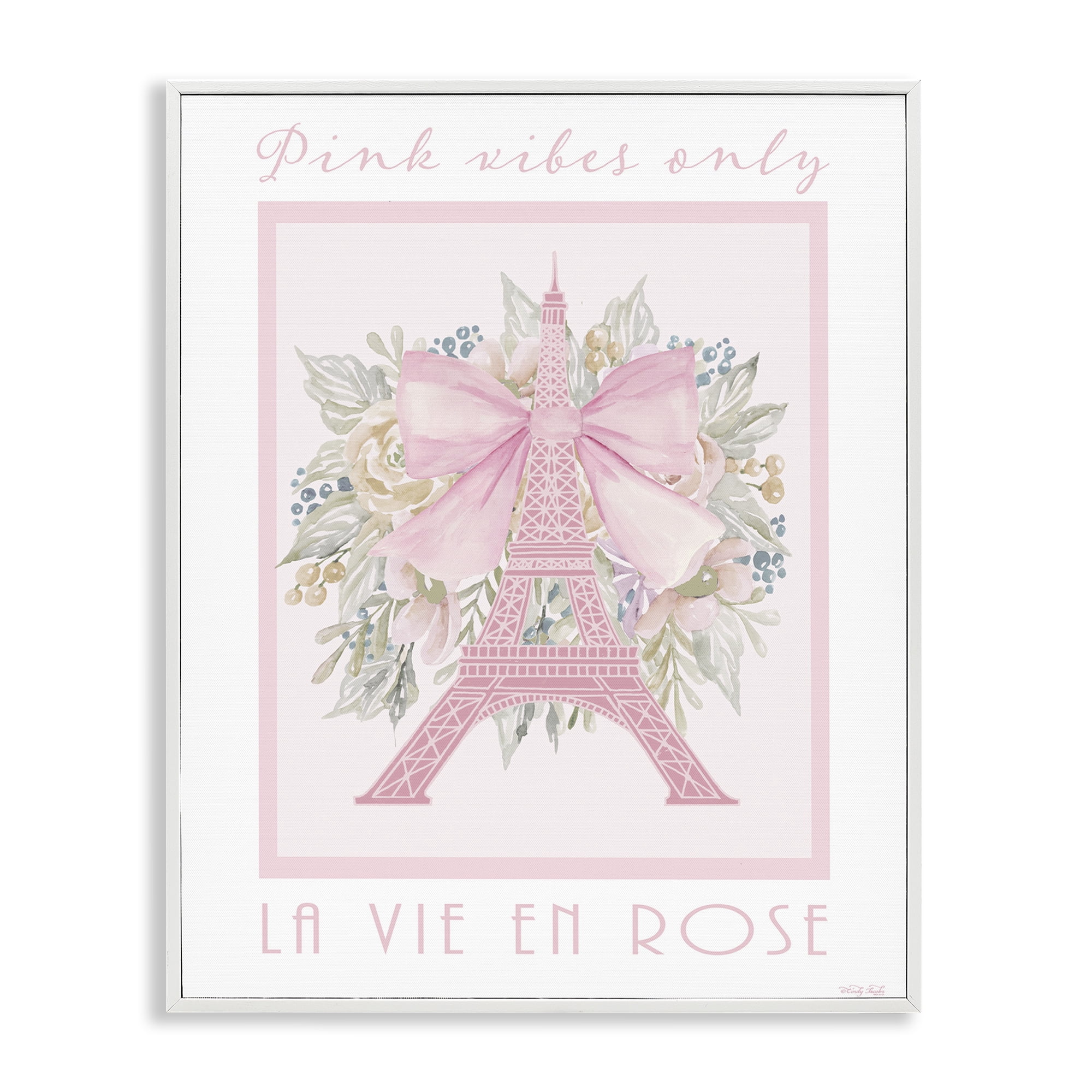 Stupell Industries Pink Vibes Only Paris White Framed Giclee Art, design by Cindy Jacobs