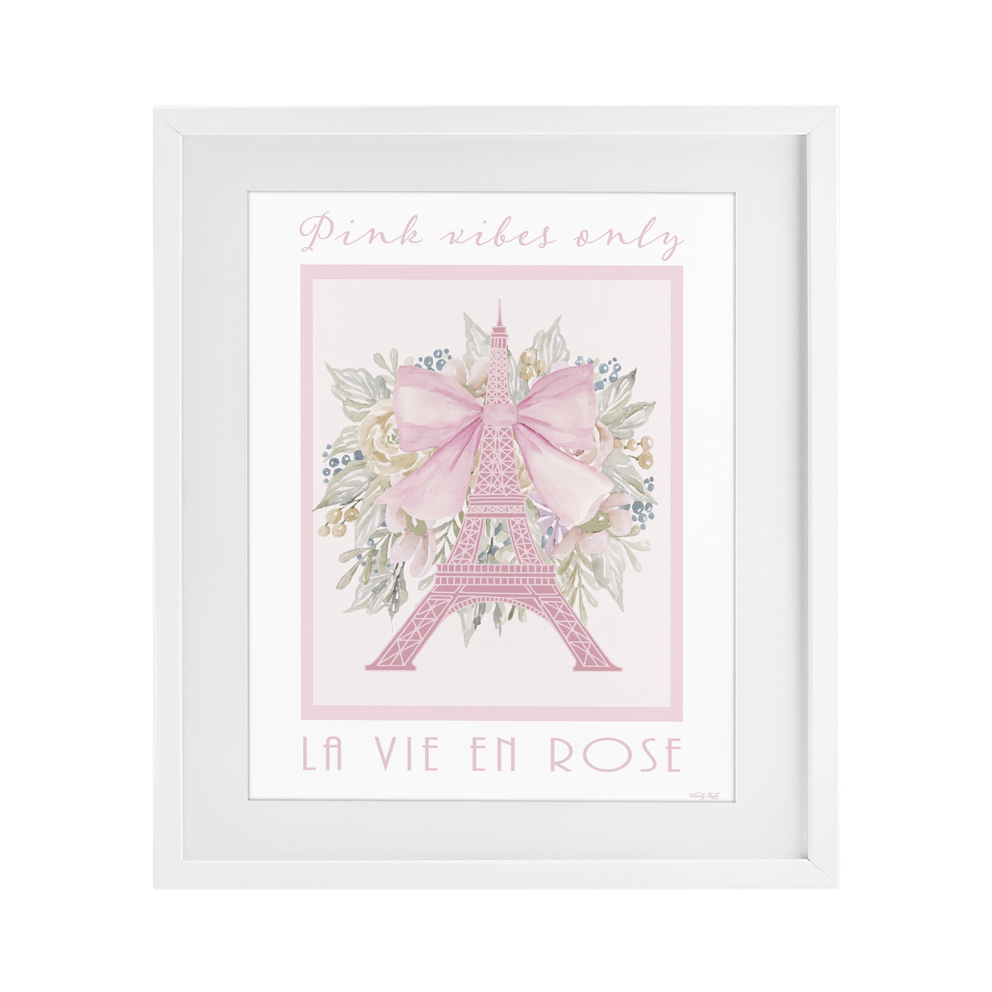 Stupell Industries Pink Vibes Only Paris White Framed Print Under Glass, design by Cindy Jacobs