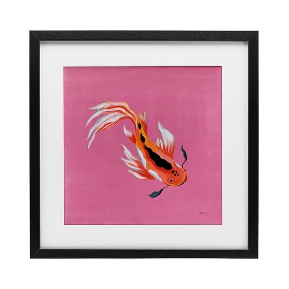 Stupell Industries Pink Vibrant Koi Fish Black Framed Print Under Glass design by Yvette St. Amant, 13 x 13