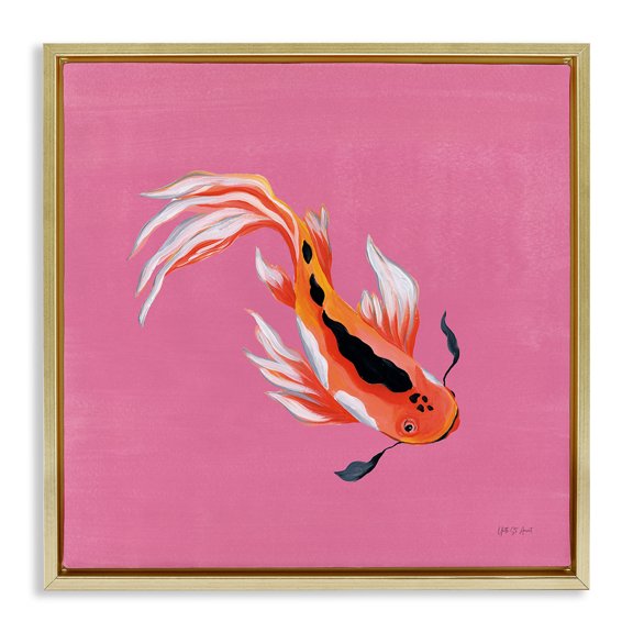 Stupell Industries Pink Vibrant Koi Fish Gold Framed Floater Canvas Wall Art design by Yvette St. Amant, 18 x 18