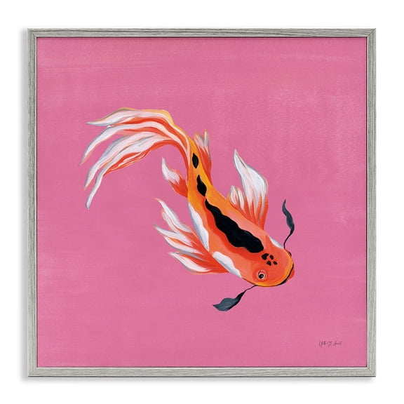 Stupell Industries Pink Vibrant Koi Fish Gray Framed Giclee Art design by Yvette St. Amant, 12 x 12