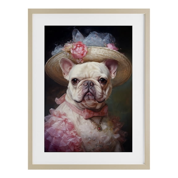 Stupell Industries Pink Victorian Frenchie Birch Framed Print Under Glass design by Wumples, 20 x 14