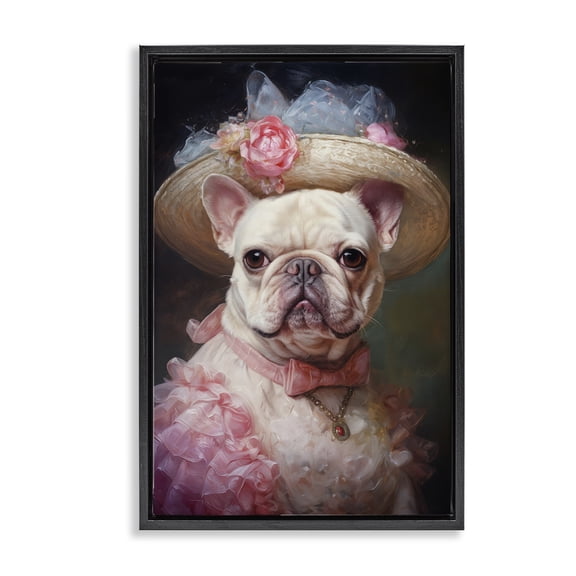 Stupell Industries Pink Victorian Frenchie Black Framed Floater Canvas Wall Art design by Wumples, 25 x 17