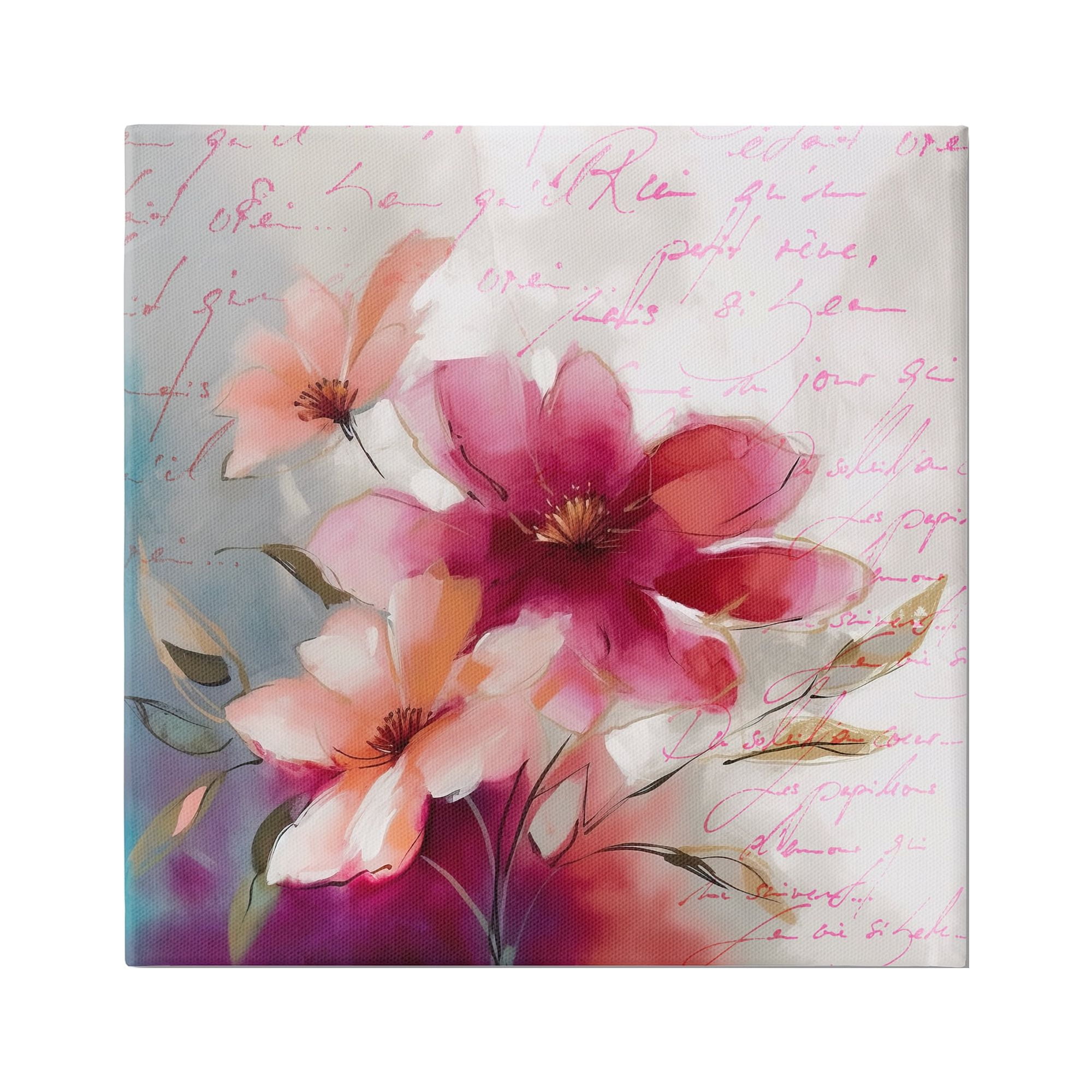 Stupell Industries Pink Vintage Florals Botanical & Floral Painting Gallery Wrapped Canvas Art Print Wall Art, 24 x 24