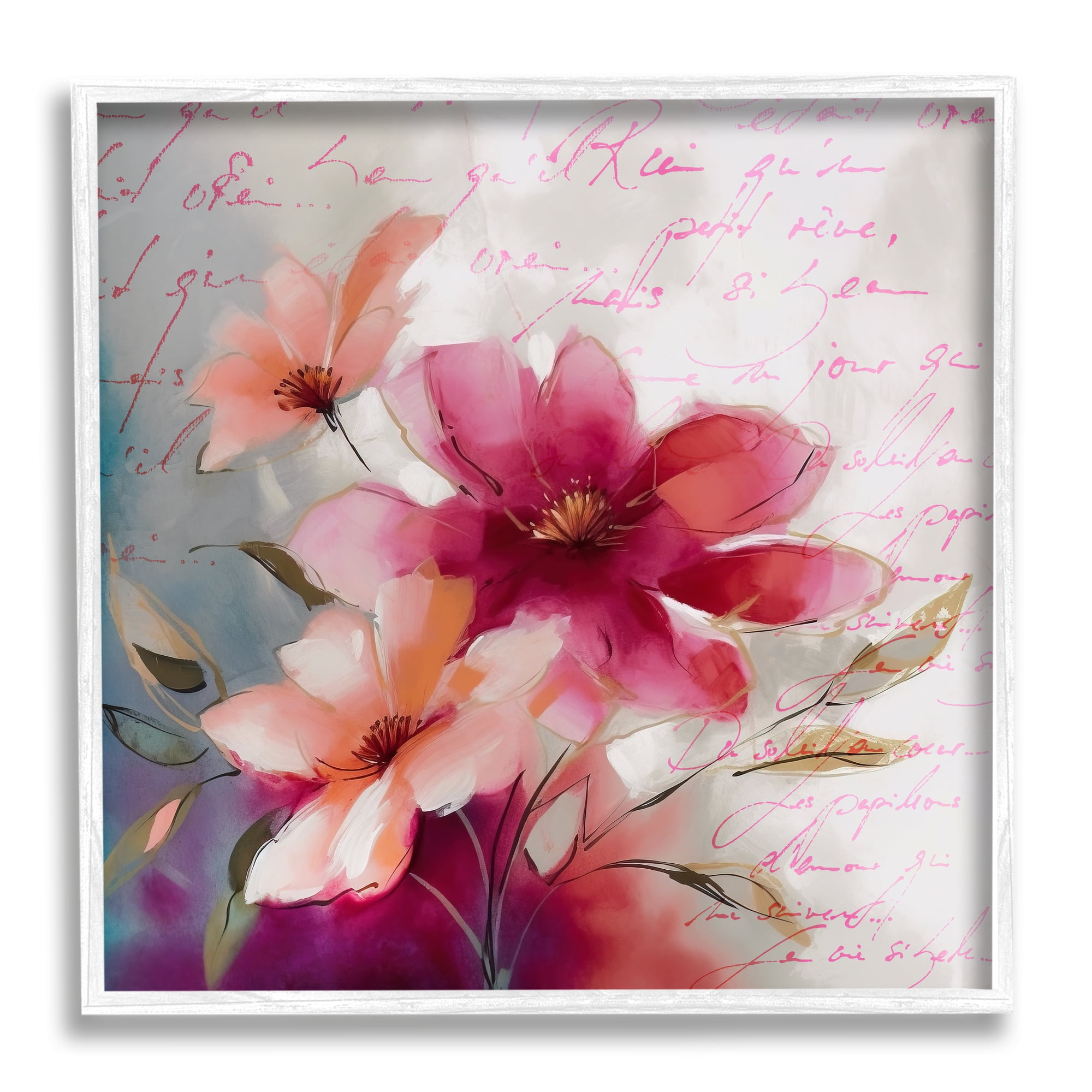 Pink and Red Floral Canvas Print with White Frame, 12" x 12"