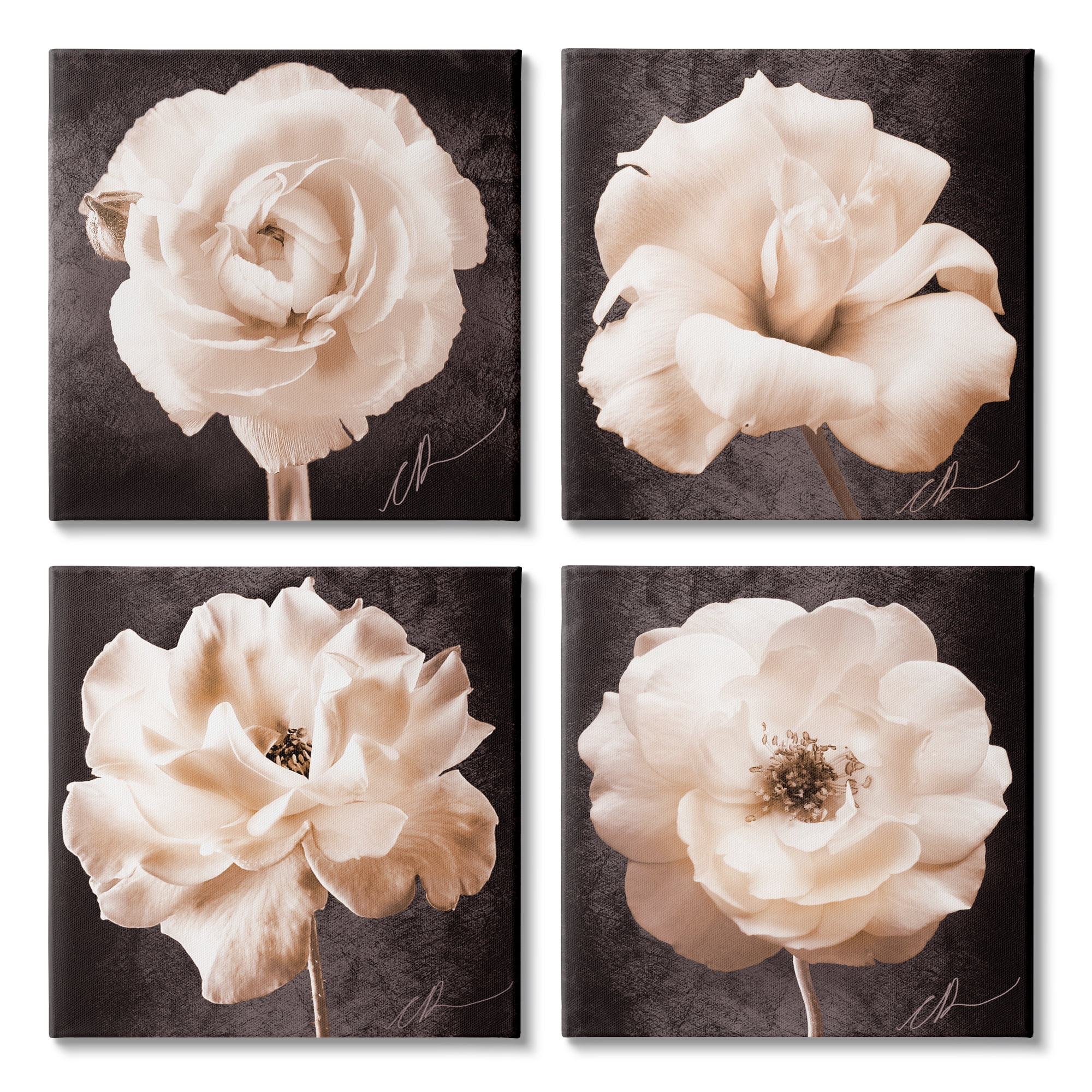 Stupell Industries Pink Vintage Flowers Botanical & Floral Painting Gallery Wrapped Canvas Art Print Wall Art, 17 x 17, Set of 4