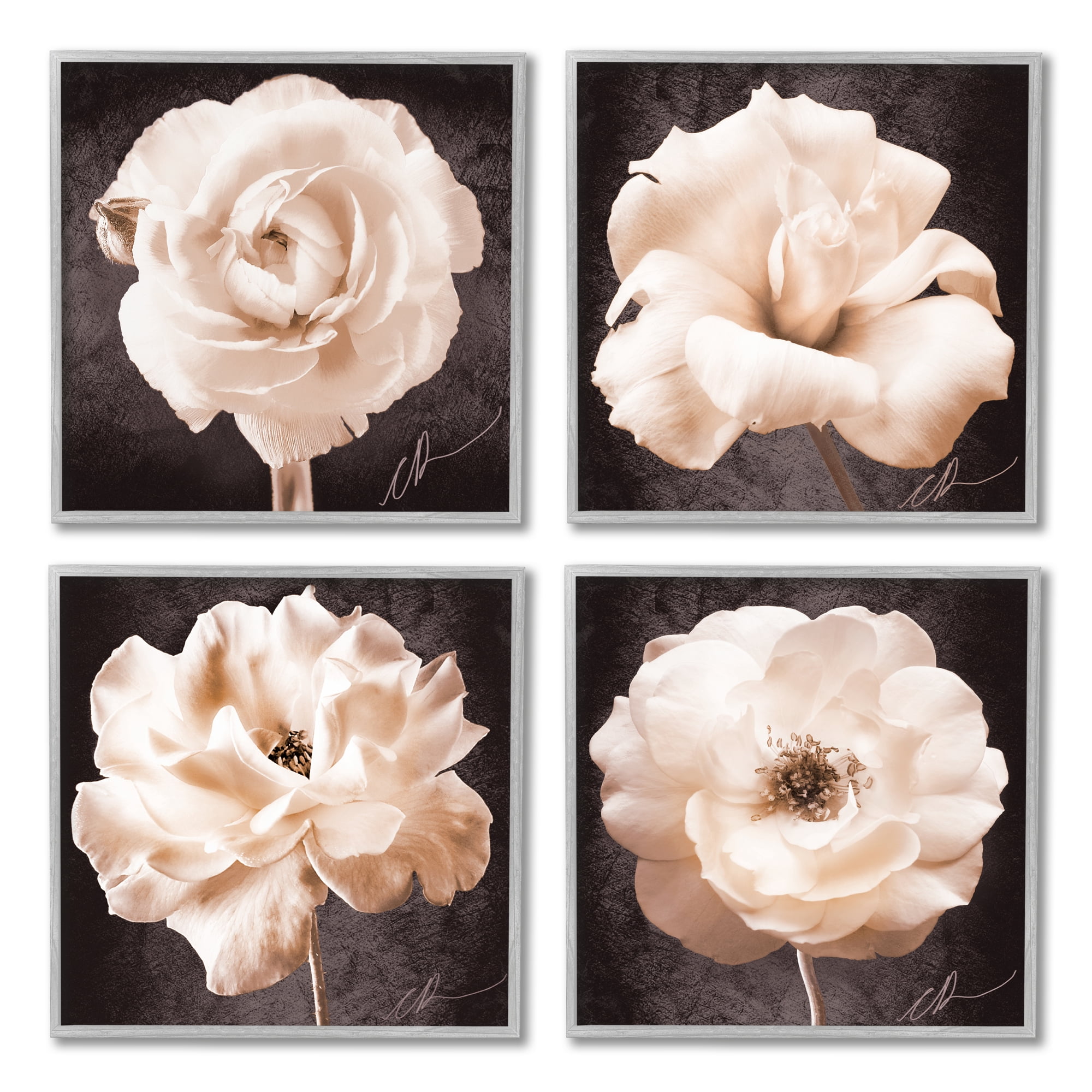 Stupell Industries Pink Vintage Flowers Botanical & Floral Painting Gray Framed Art Print Wall Art, 17 x 17