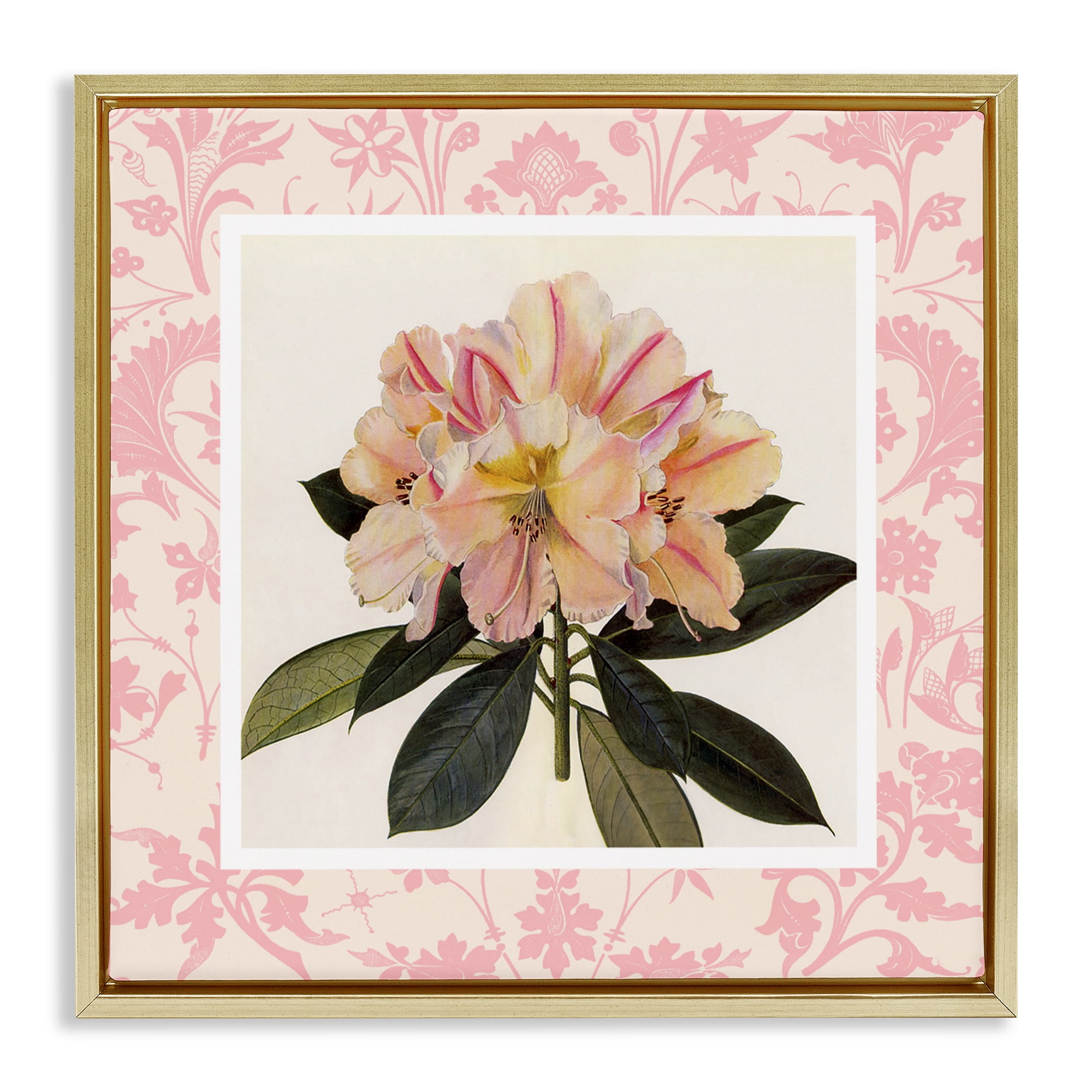 Stupell Industries Pink Vintage Pattern Botanical Gold Framed Floater Canvas Wall Art, design by Livi Finn