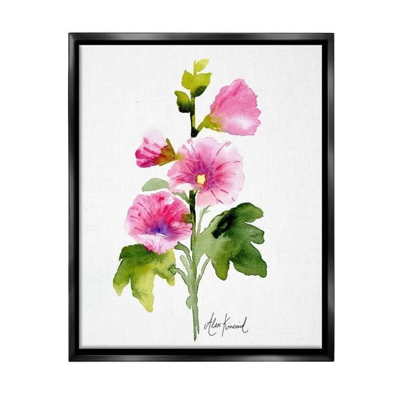Stupell Industries Pink Watercolor Blossoms Botanical & Floral Painting Black Floater Framed Canvas Art Print Wall Art, 17 x 21