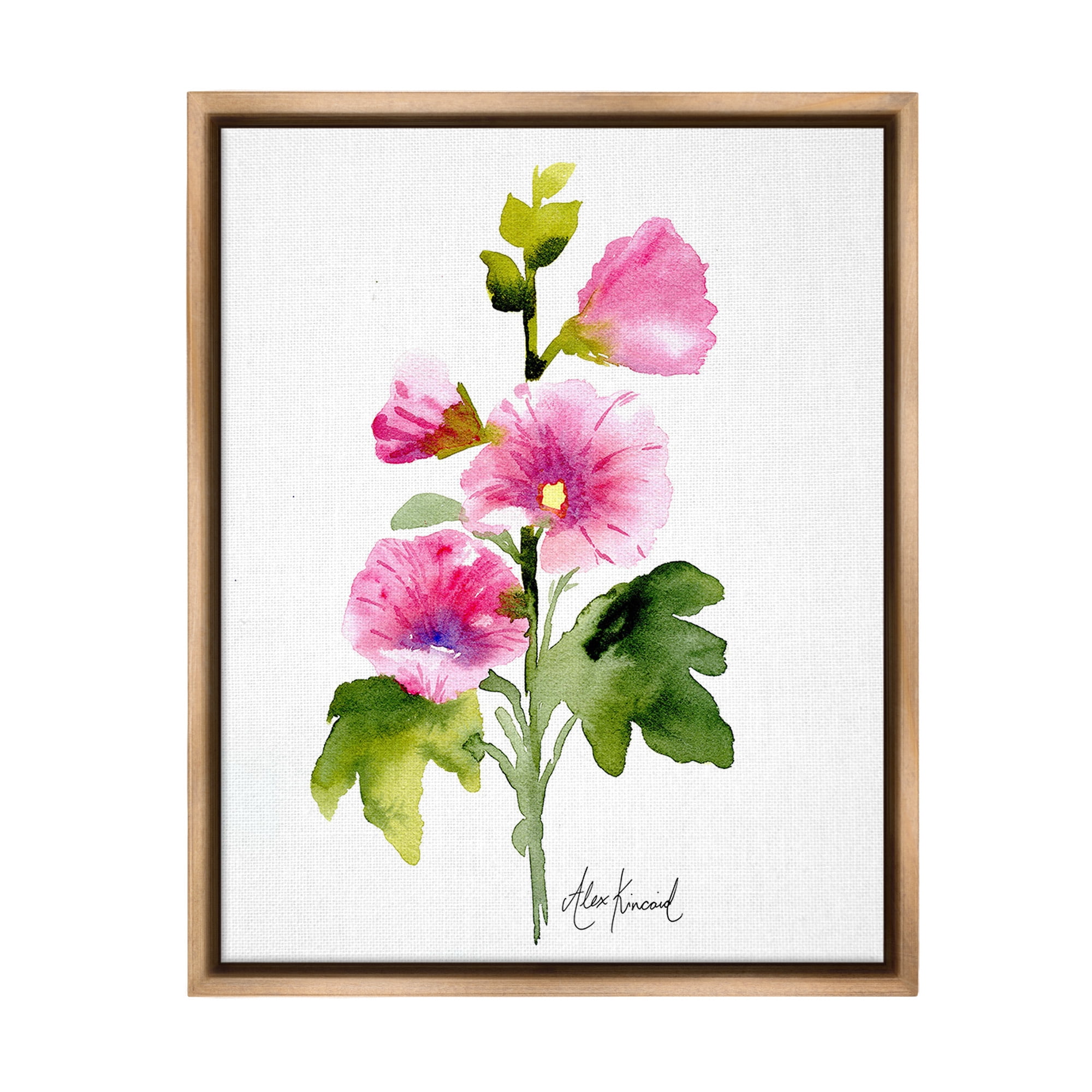 Stupell Industries Pink Watercolor Blossoms Botanical & Floral Painting Brown Floater Framed Canvas Art Print Wall Art, 25 x 31