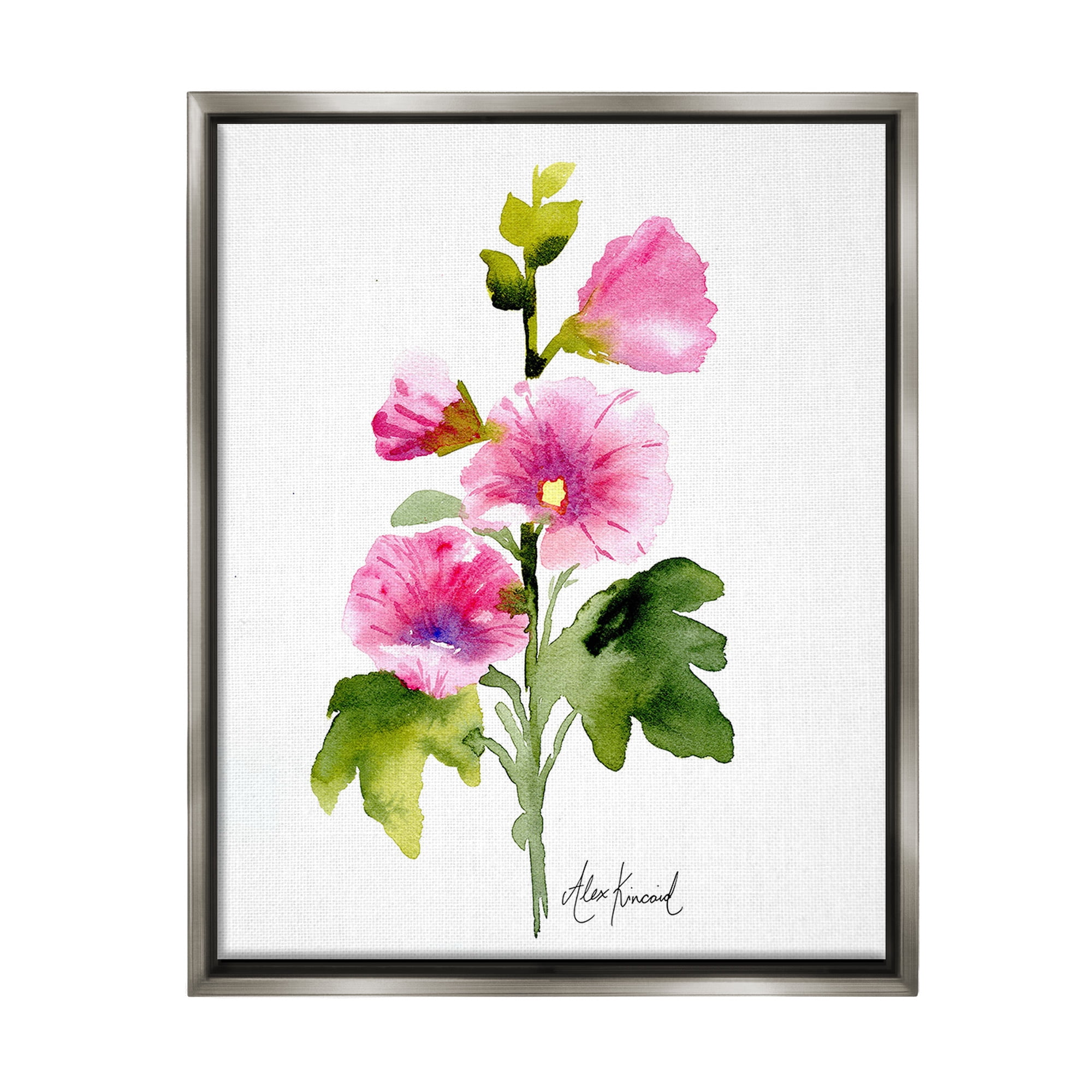 Stupell Industries Pink Watercolor Blossoms Botanical & Floral Painting Gray Floater Framed Canvas Art Print Wall Art, 25 x 31