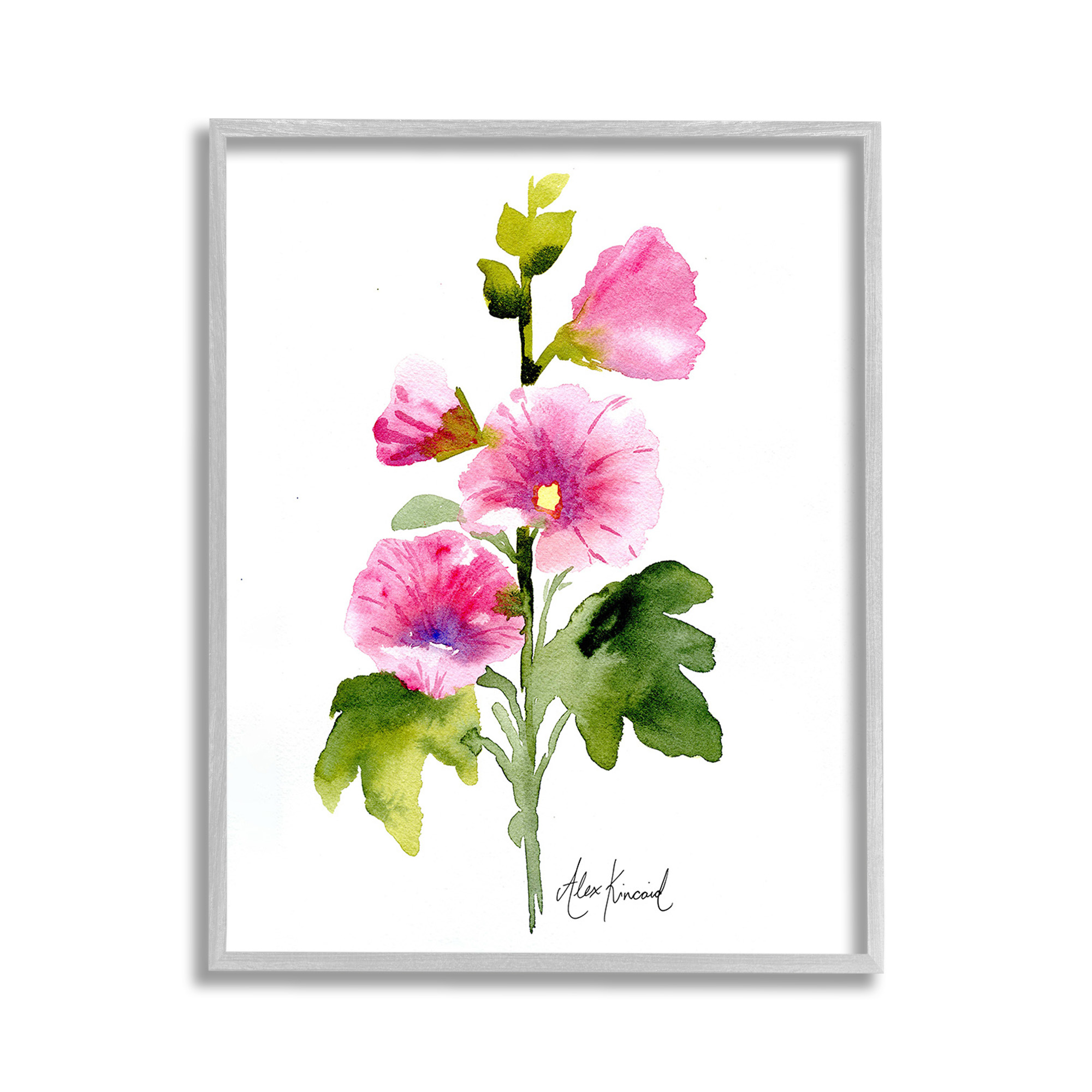 Stupell Industries Pink Watercolor Blossoms Botanical & Floral Painting Gray Framed Art Print Wall Art, 11 x 14