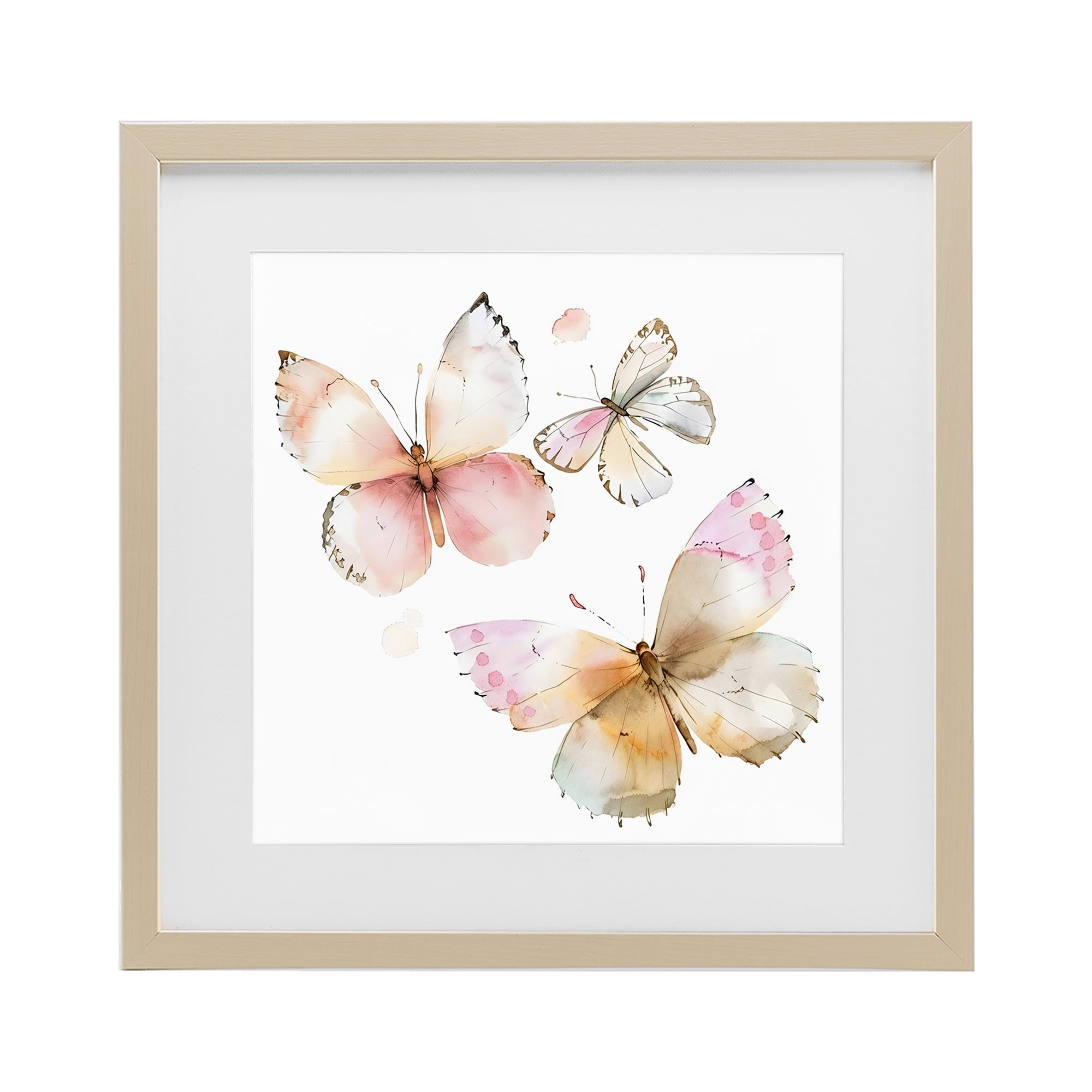 Stupell Industries Pink Watercolor Butterfly Trio Birch Framed Print Under Glass, design by Creative Studio