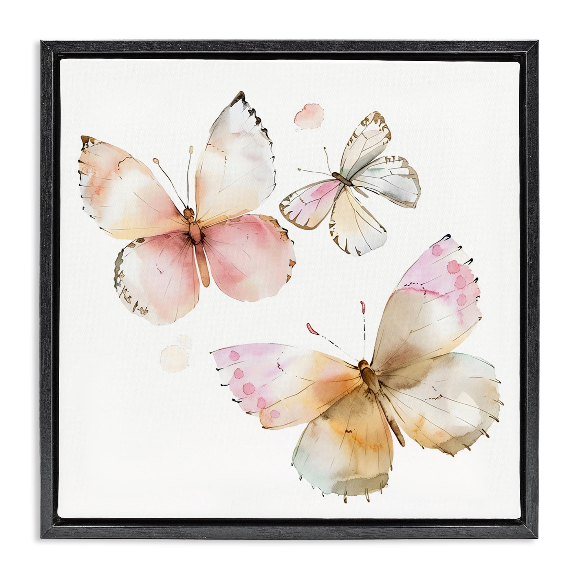 Stupell Industries Pink Watercolor Butterfly Trio Black Framed Floater Canvas Wall Art, design by Creative Studio
