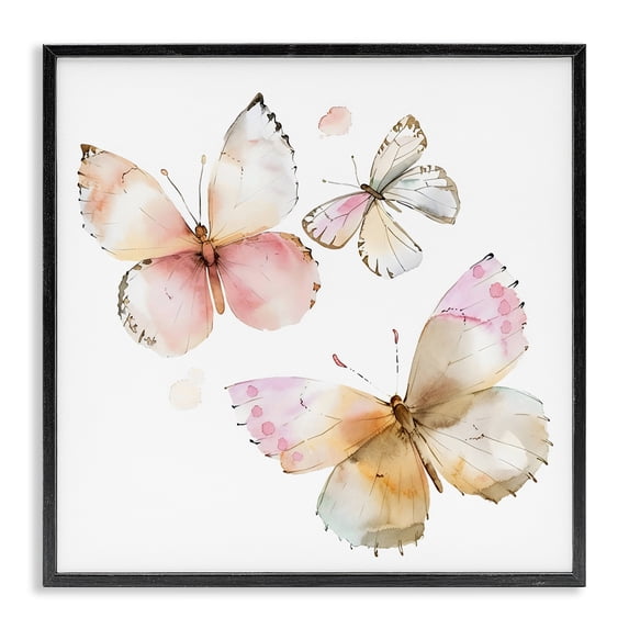 Stupell Industries Cottage Pink Watercolor Butterfly Trio Black Framed Giclee Art, 12 x 12, by Creative Studio