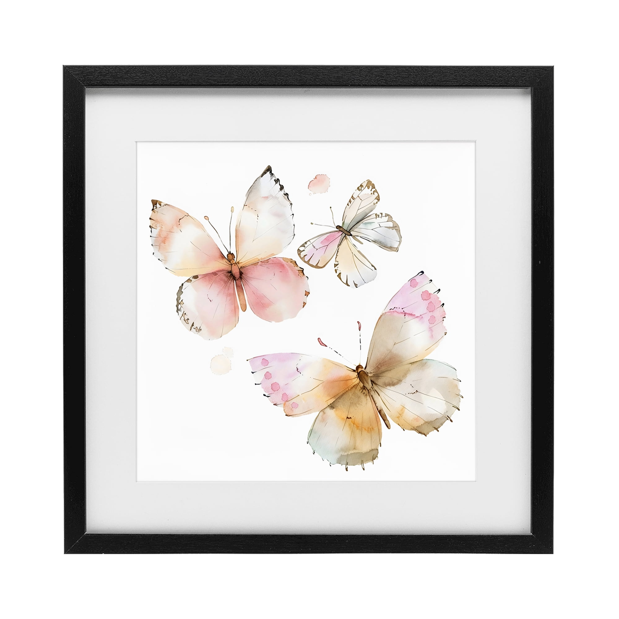Stupell Industries Pink Watercolor Butterfly Trio Black Framed Print Under Glass, design by Creative Studio