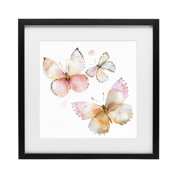 Stupell Industries Cottage Pink Watercolor Butterfly Trio Black Framed Print Under Glass, 13 x 13, by Creative Studio