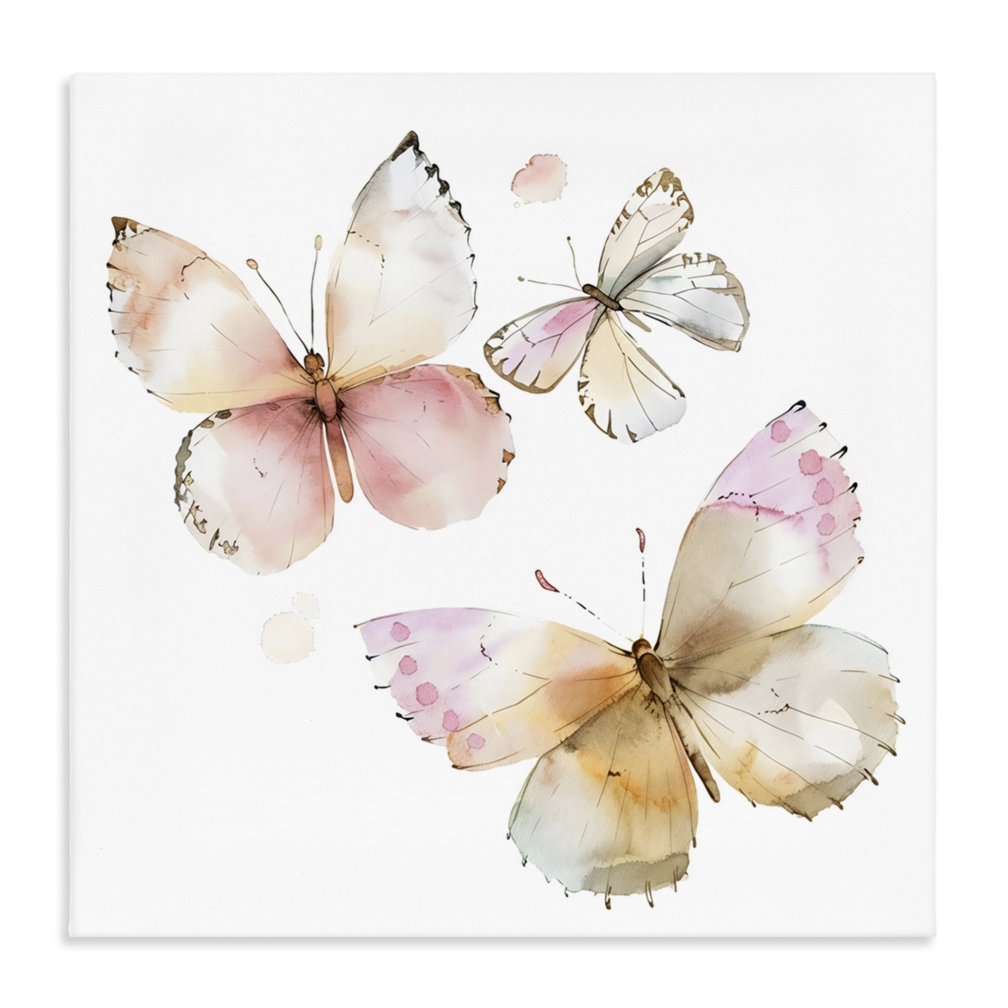 Stupell Industries Pink Watercolor Butterfly Trio Canvas Wall Art, design by Creative Studio